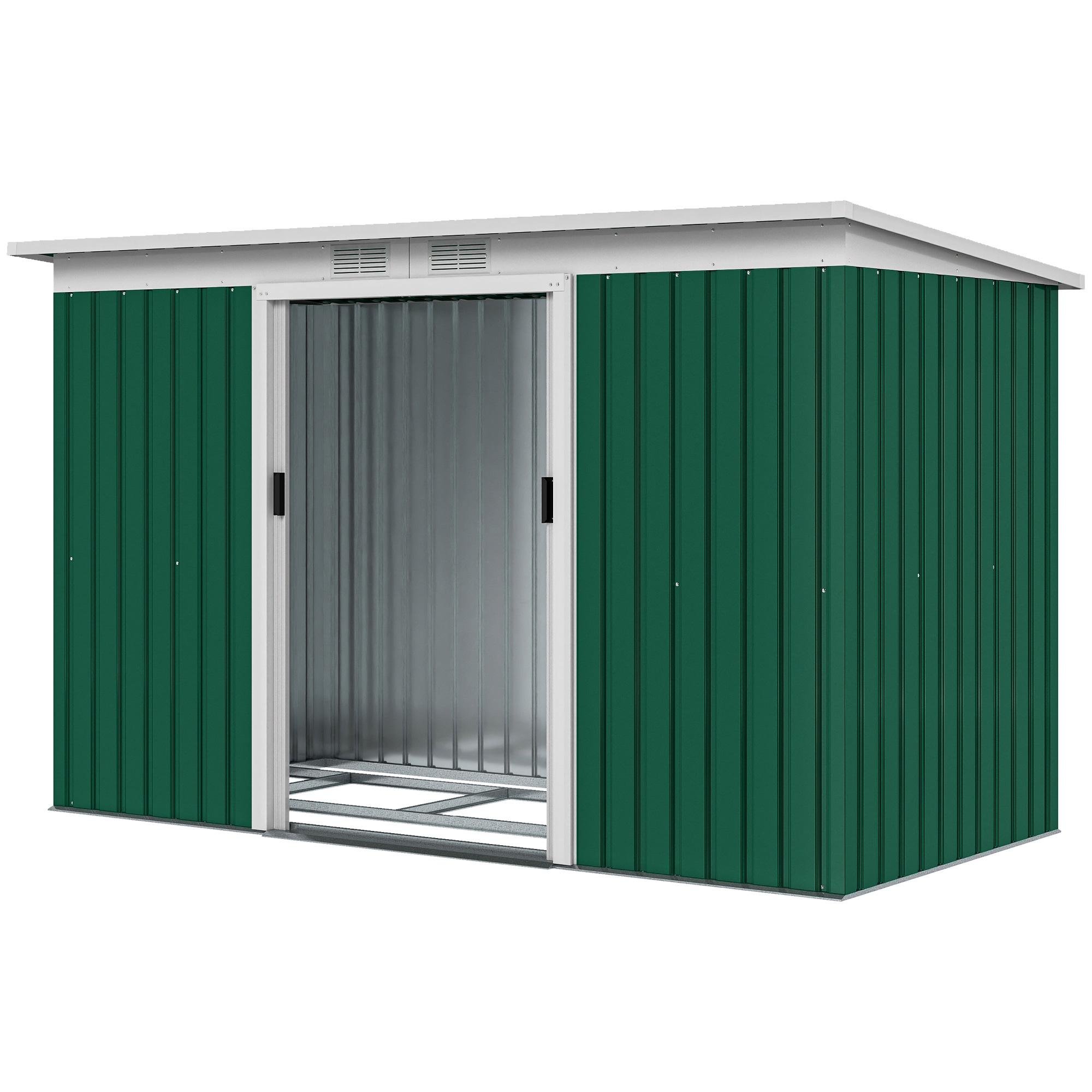 Green 9x4 Steel Shed with Foundation Kit