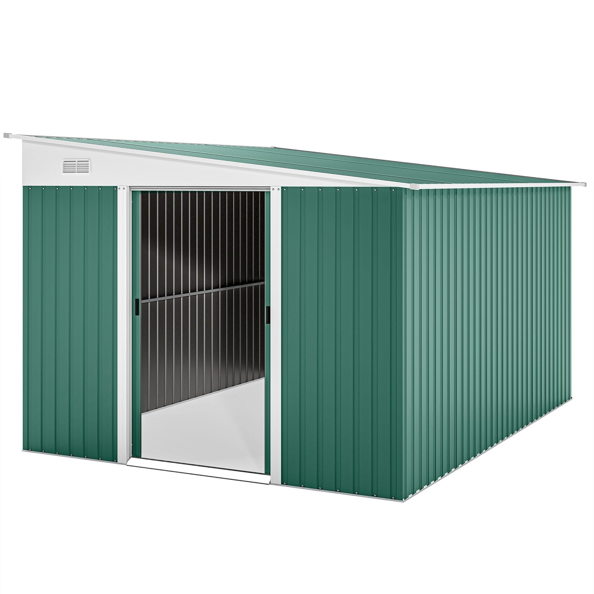 Green Steel Storage Shed with Double Sliding Doors