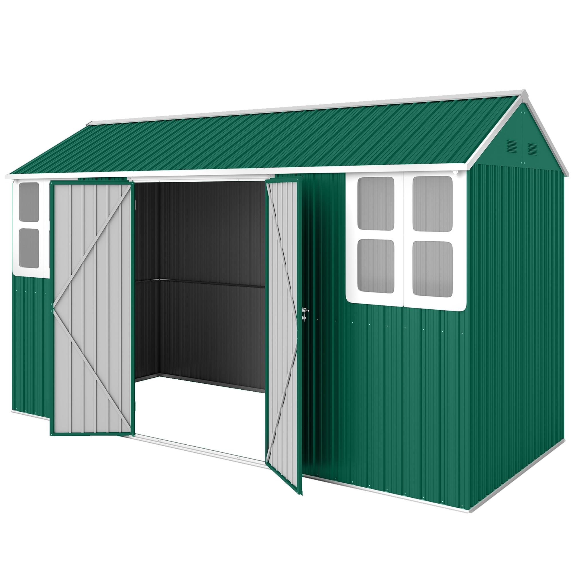 Green 12x5.5 Metal Shed with 62 ft² Garden Storage