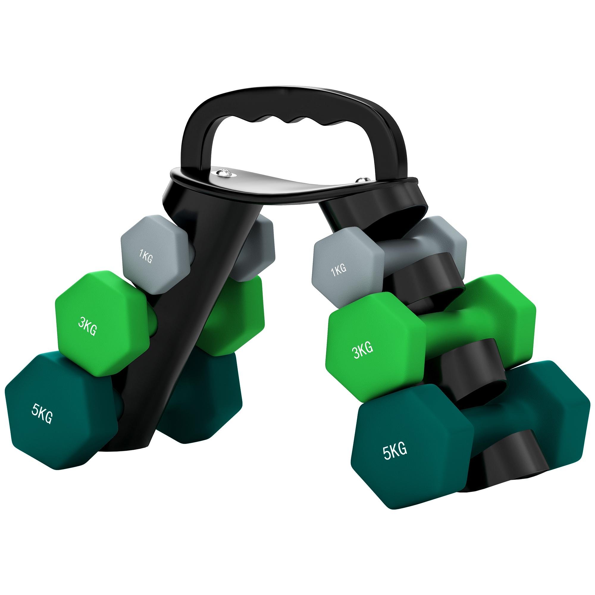 Green 40 lbs Dumbbell Set with Storage Rack