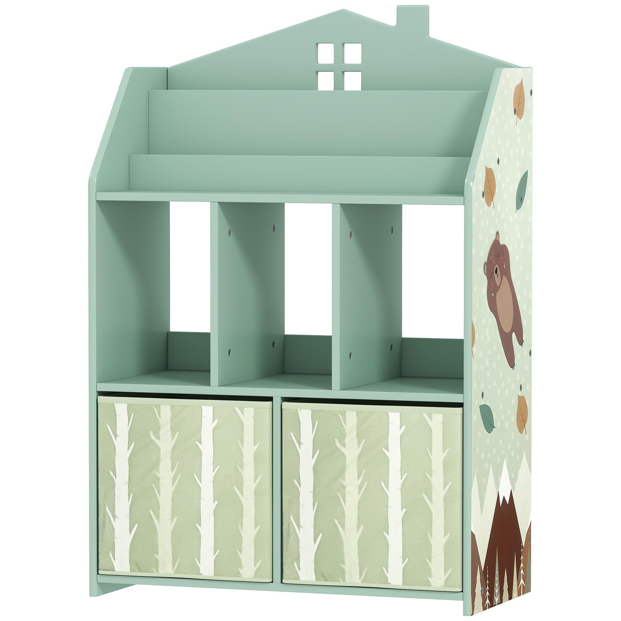Green House Toy Bookshelf with Drawers for Kids