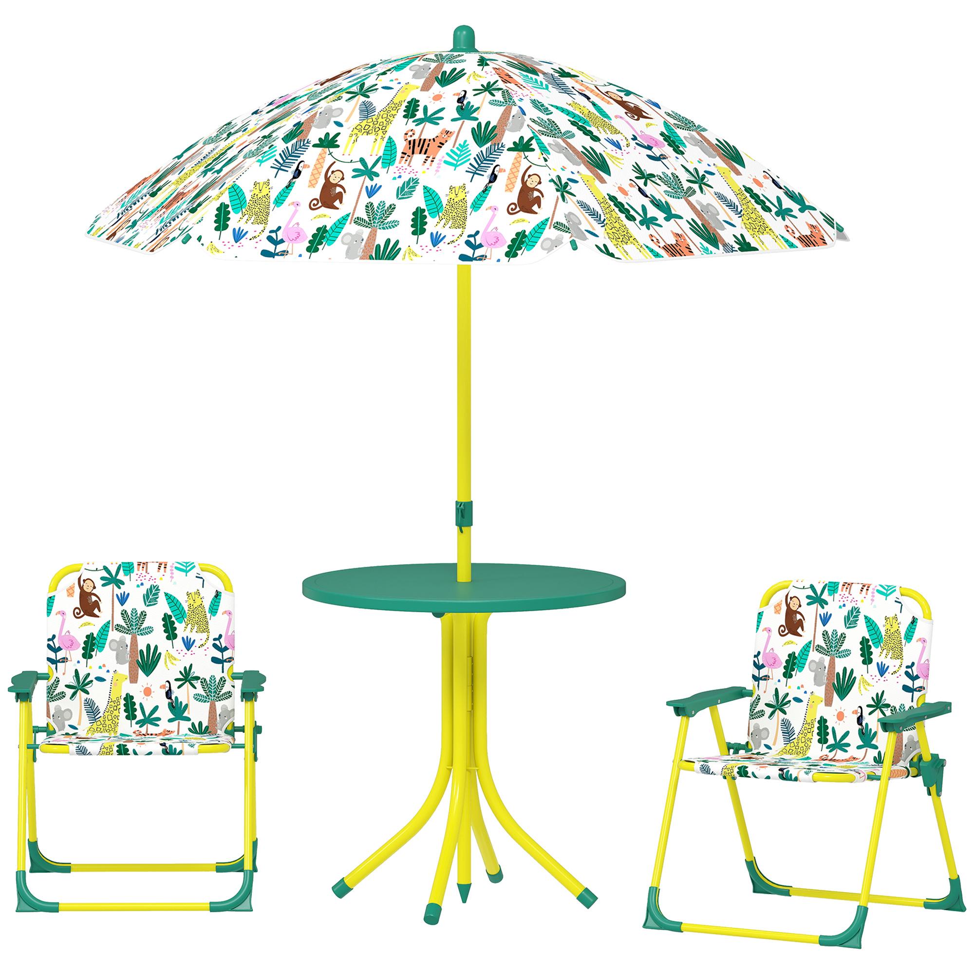 Green Jungle Picnic Set with Umbrella and Folding Chairs