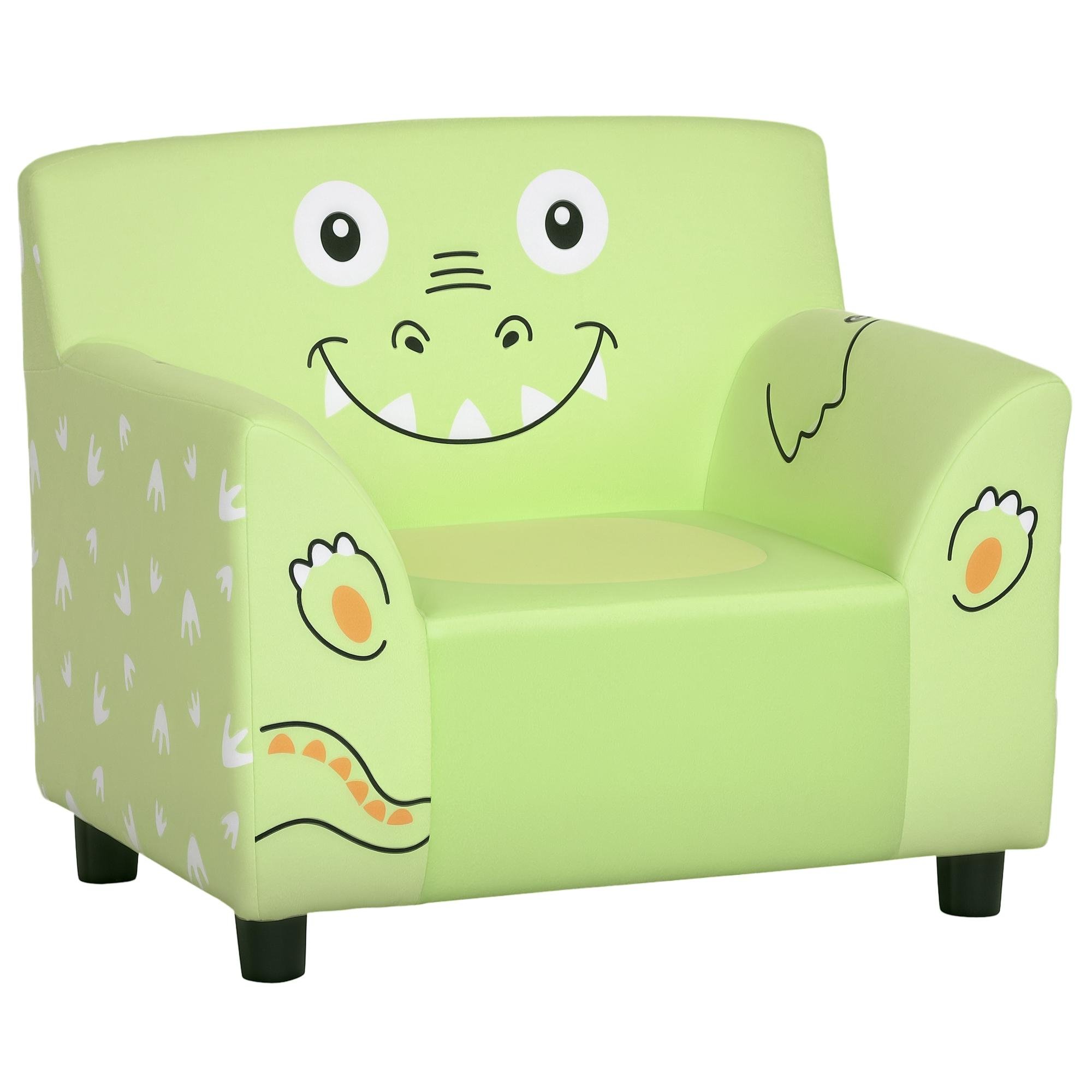 Green Velvet Kids Sofa with Animal Print, Ages 3–5