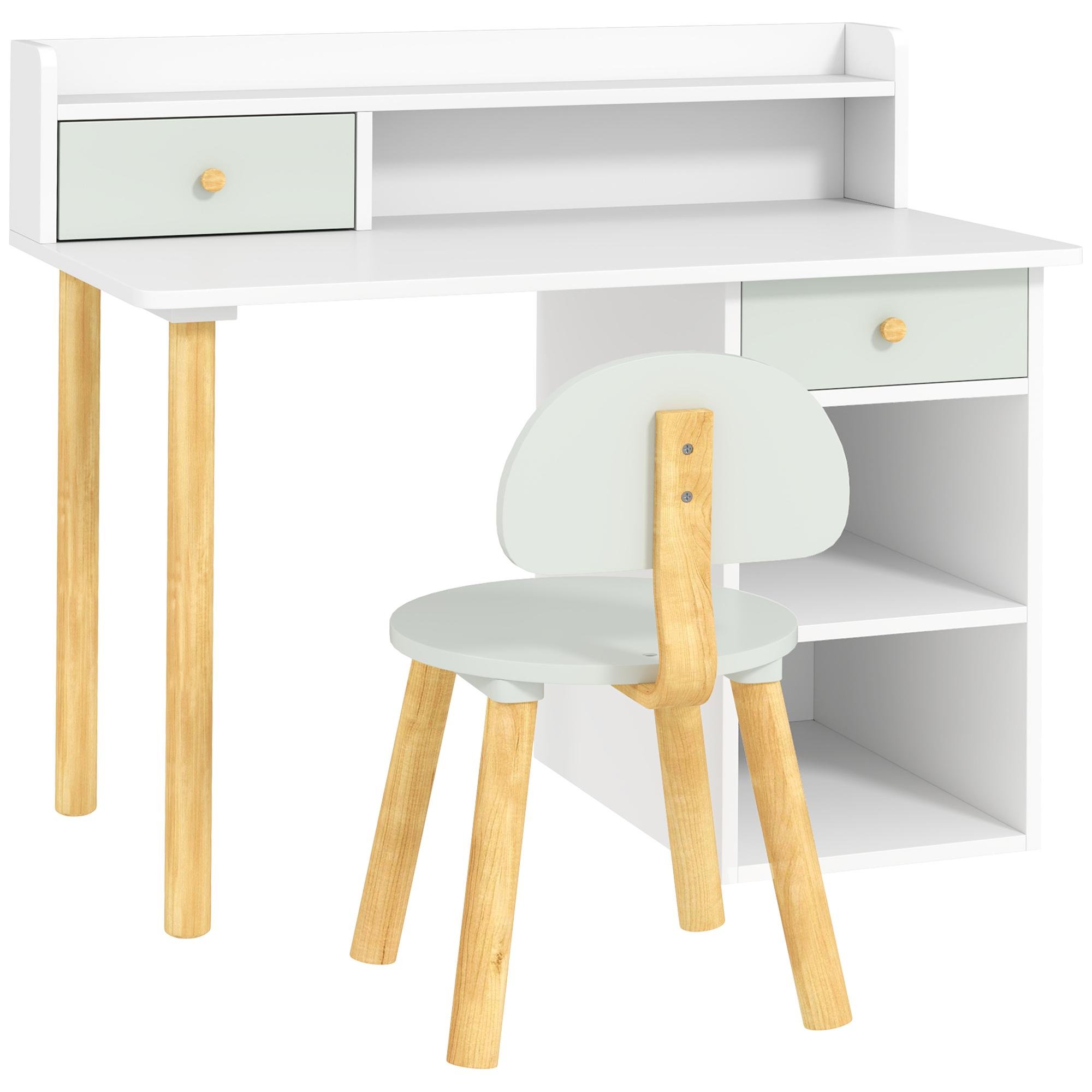 Green study table chair set with storage for ages 3-8