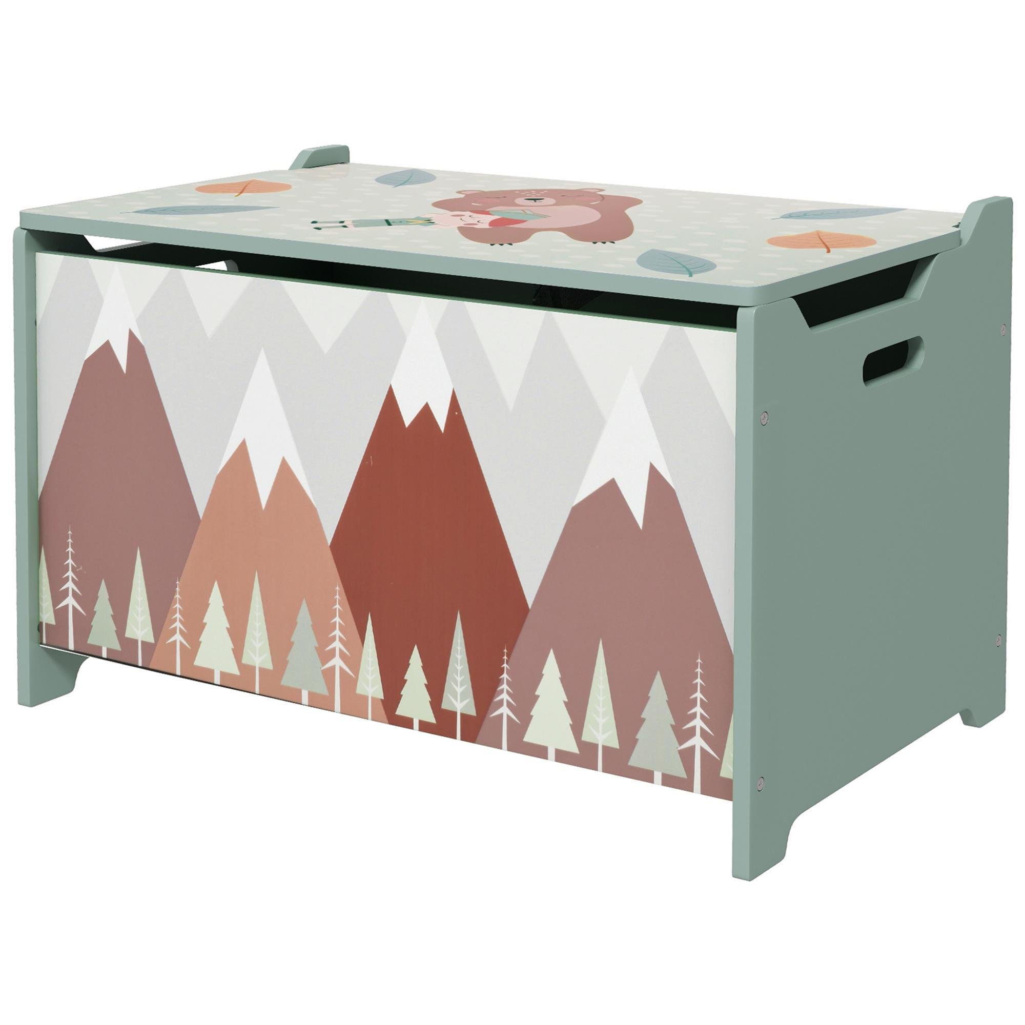 Green Mountain Pattern Toy Chest with Slow-Closing Lid