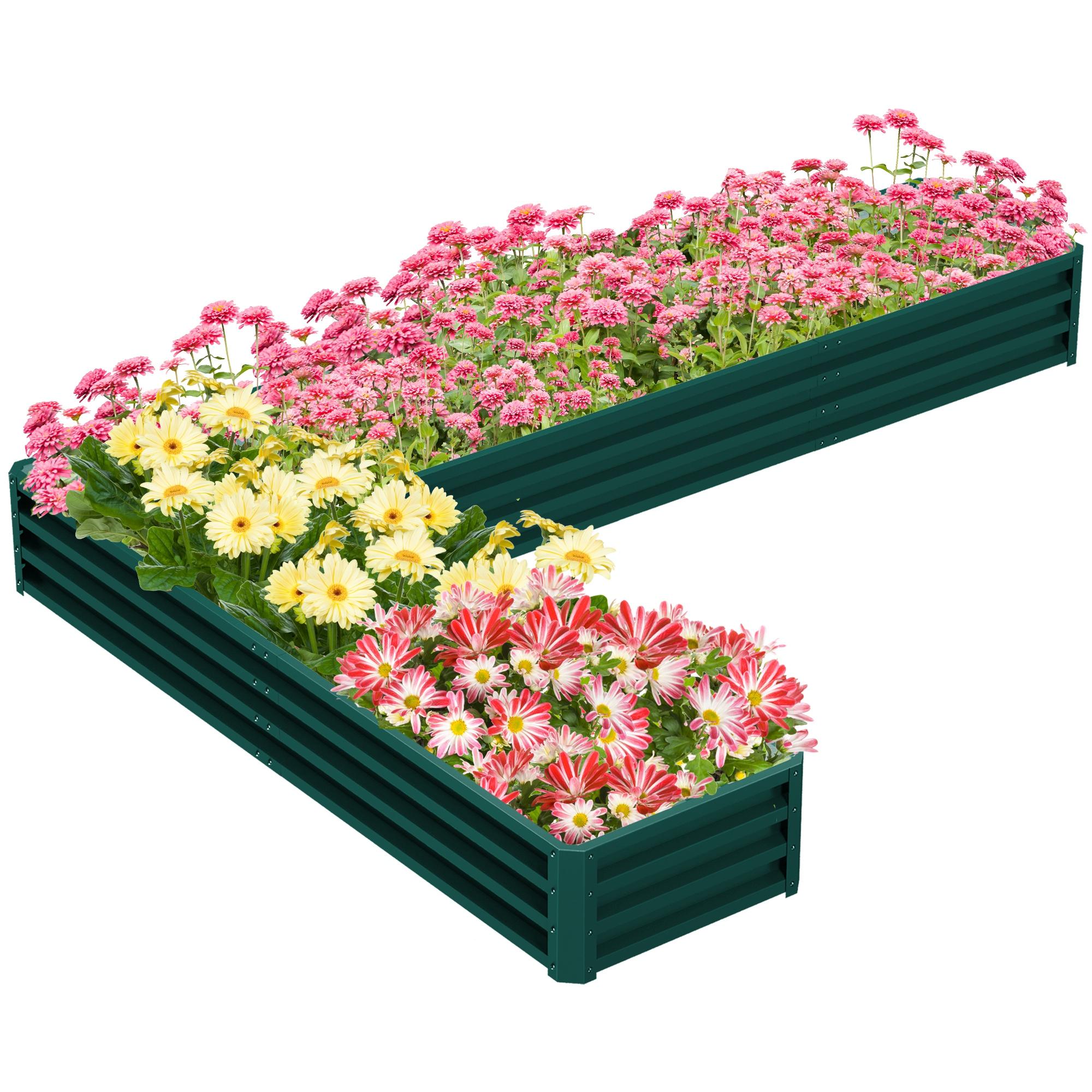 green l-shaped garden bed galvanized steel, 82 x 109 in