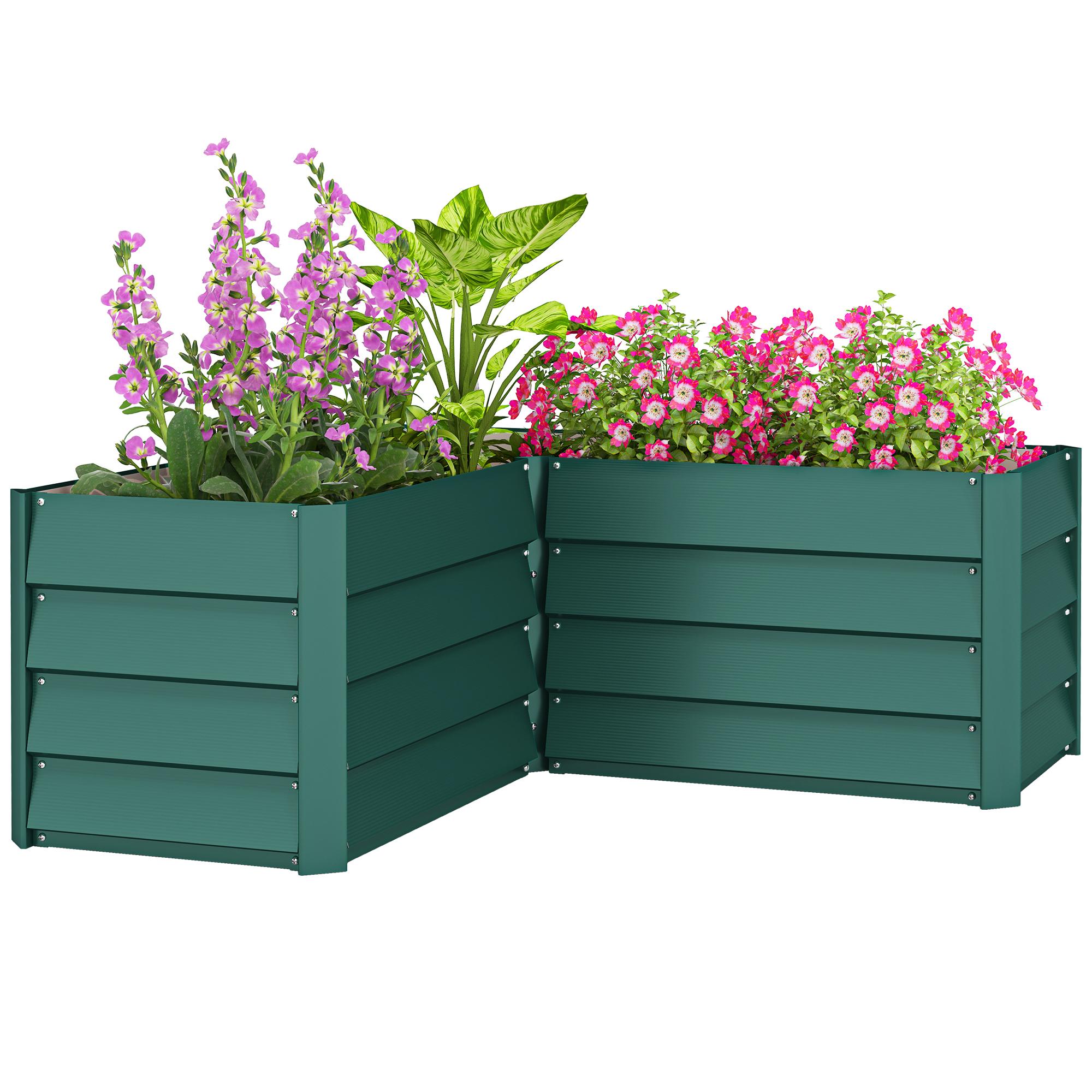 Green L-Shaped Steel Planter for Corner Gardens, 45 x 45 x 17 in