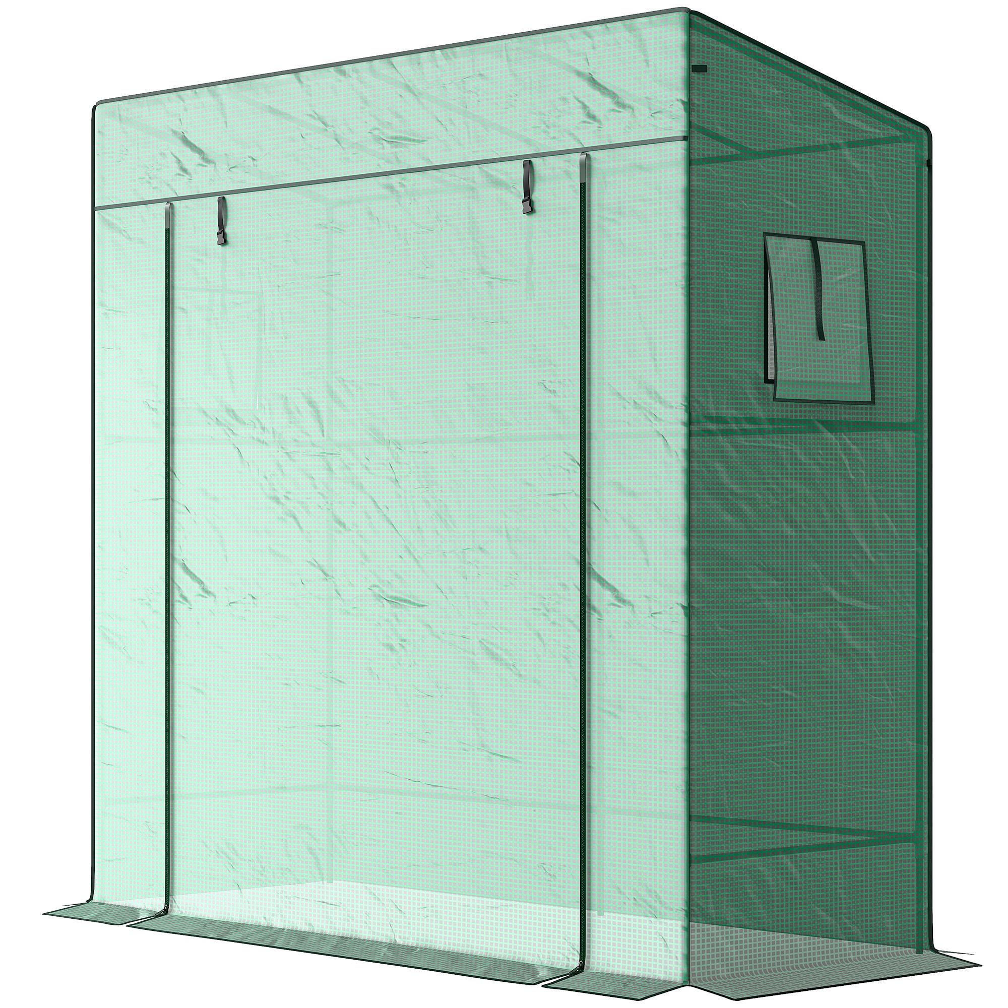 Green Lean-to Greenhouse with Reinforced PE Cover