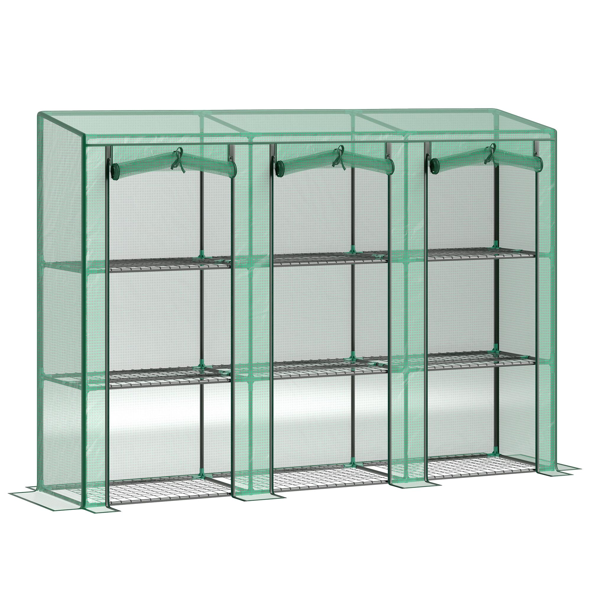 Green Nine Shelf Lean-to Greenhouse with Roll-Up Doors