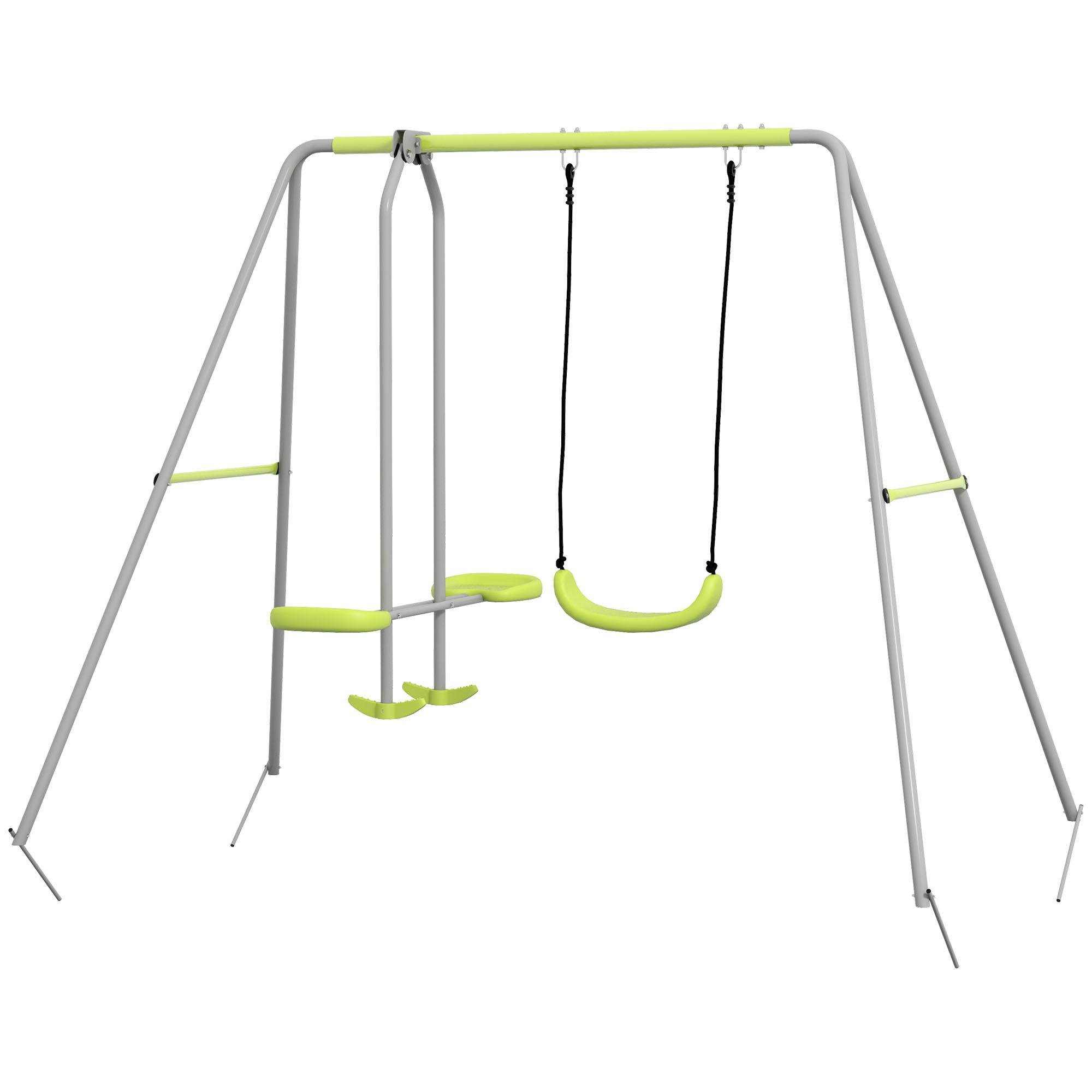 Green A-Frame Kids Swing with Glider for Ages 3-8