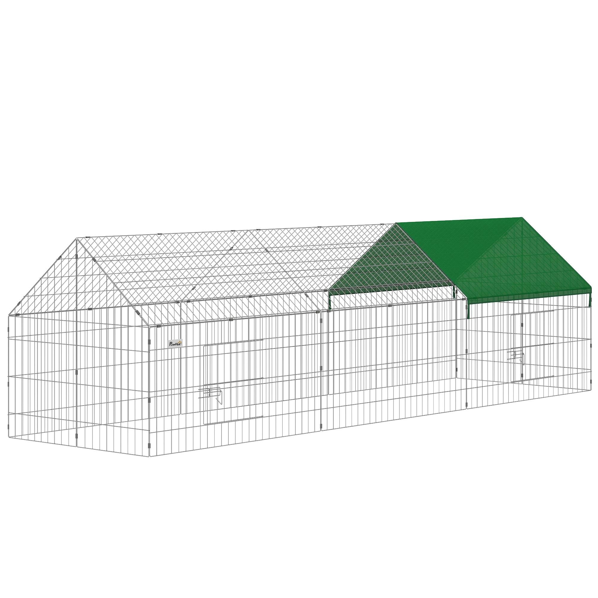 Green metal chicken run with UV-resistant cover, 106 in