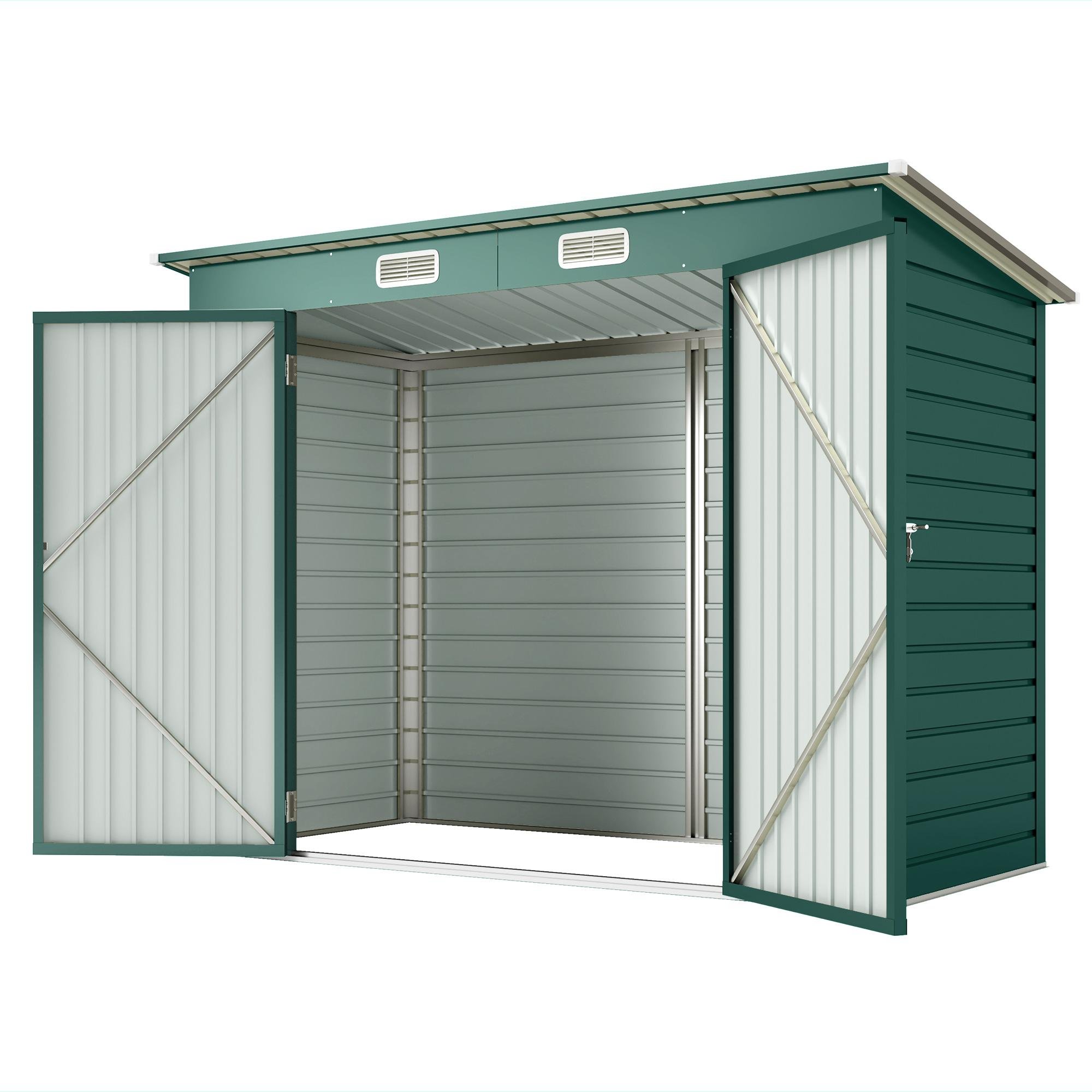 Green 8x4 Metal Shed with Double Doors, 29 ft² Storage