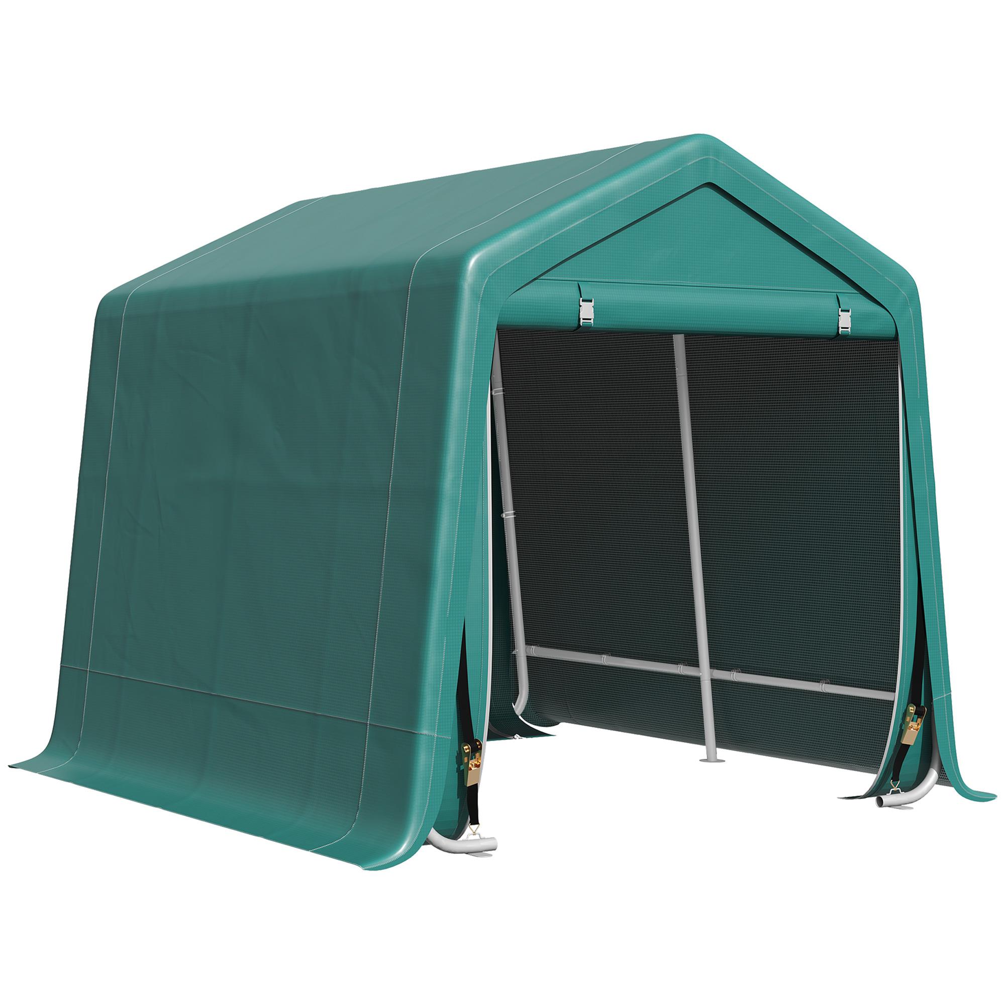 Green Metal Storage Shelter with Double-Zip Doors, 7.9' x 6.6'