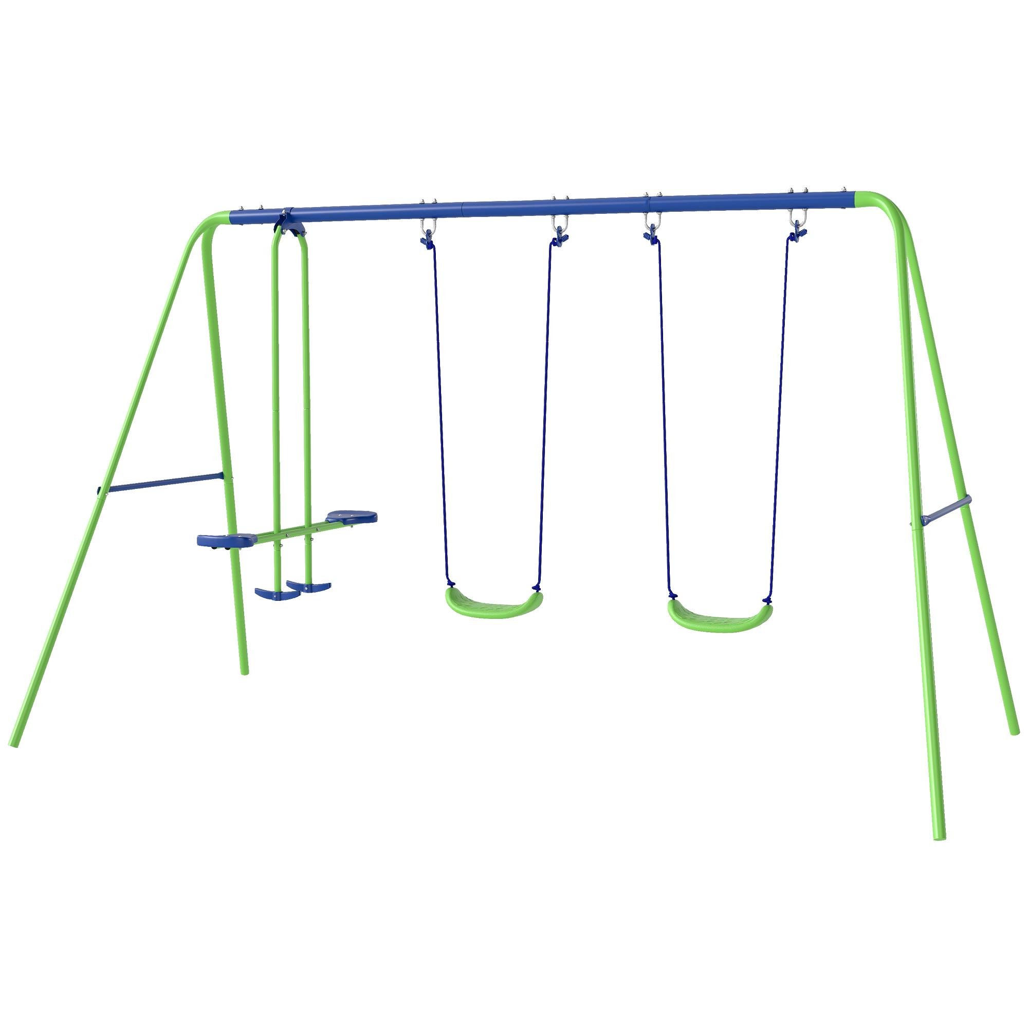 Green Metal Glider Swing Set, 3-in-1 Outdoor Play