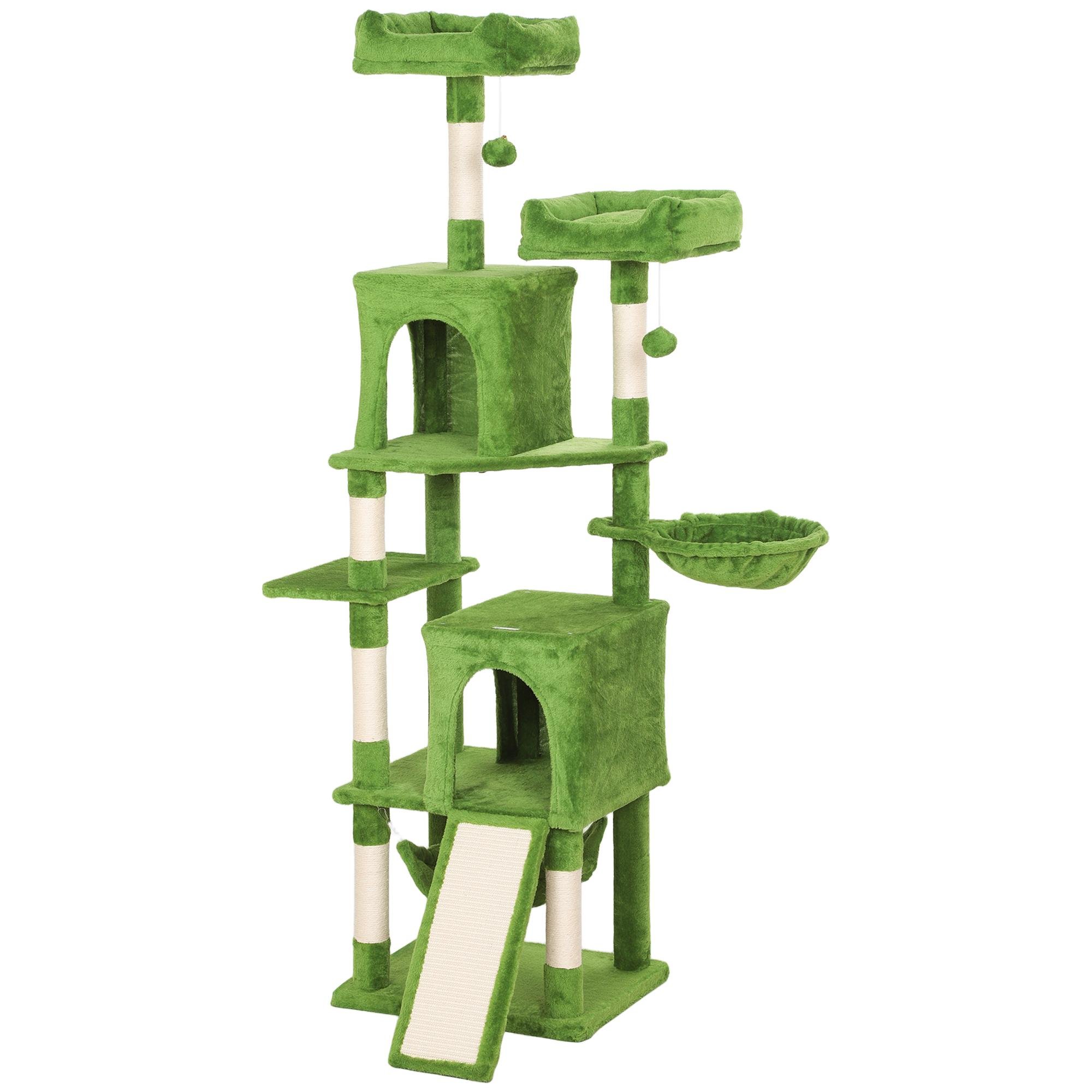 69.7 Inch Green Cat Tower with Condos and Perches