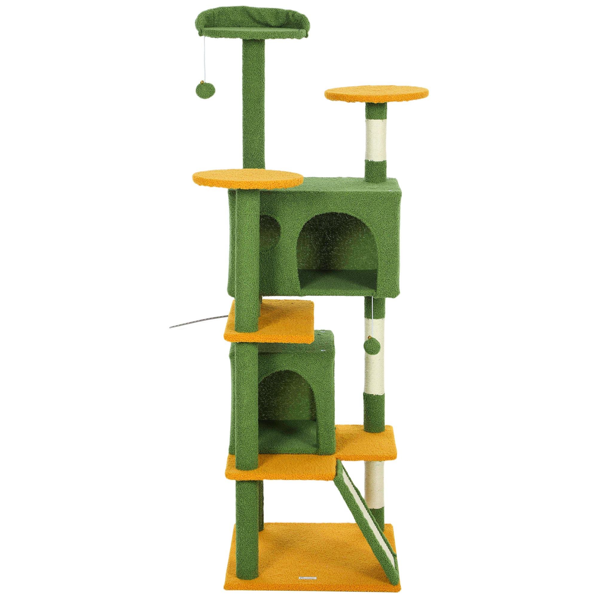 Green 63 Inch Cat Condo with Multi-Level Play Centre