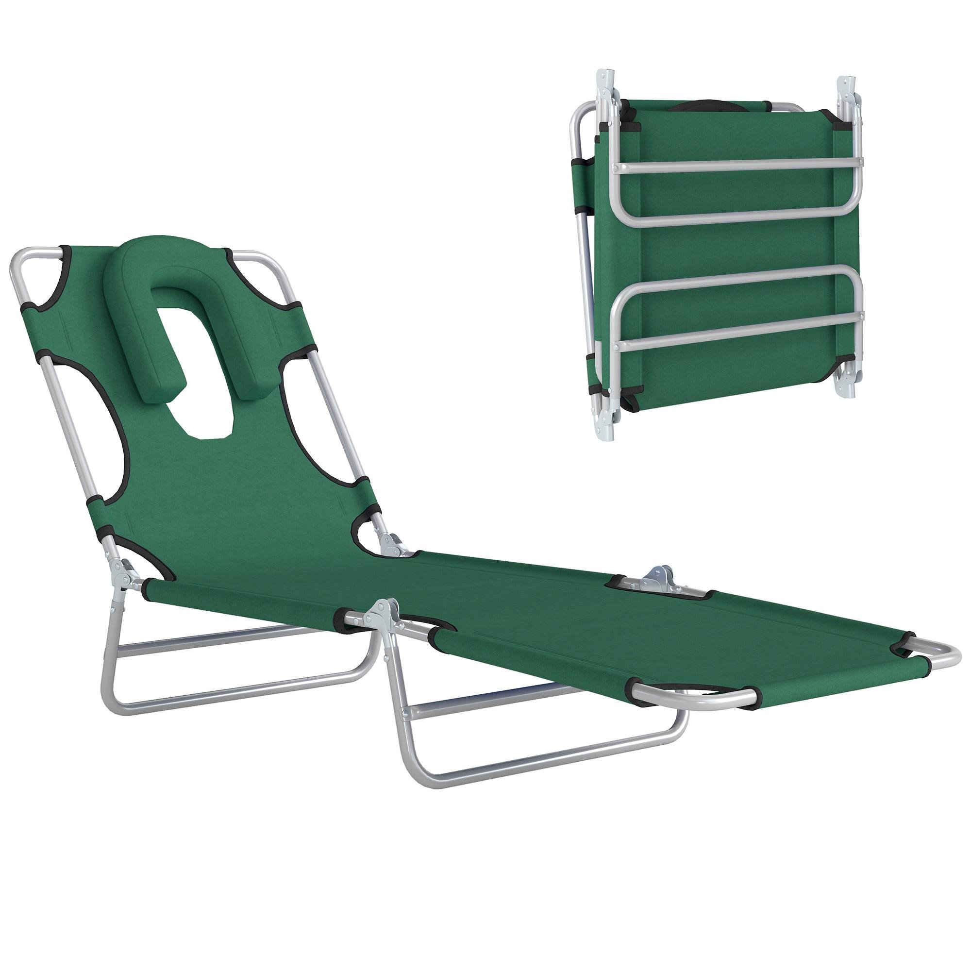 Green Face Hole Tanning Chair, Folding 5-Position Lounger