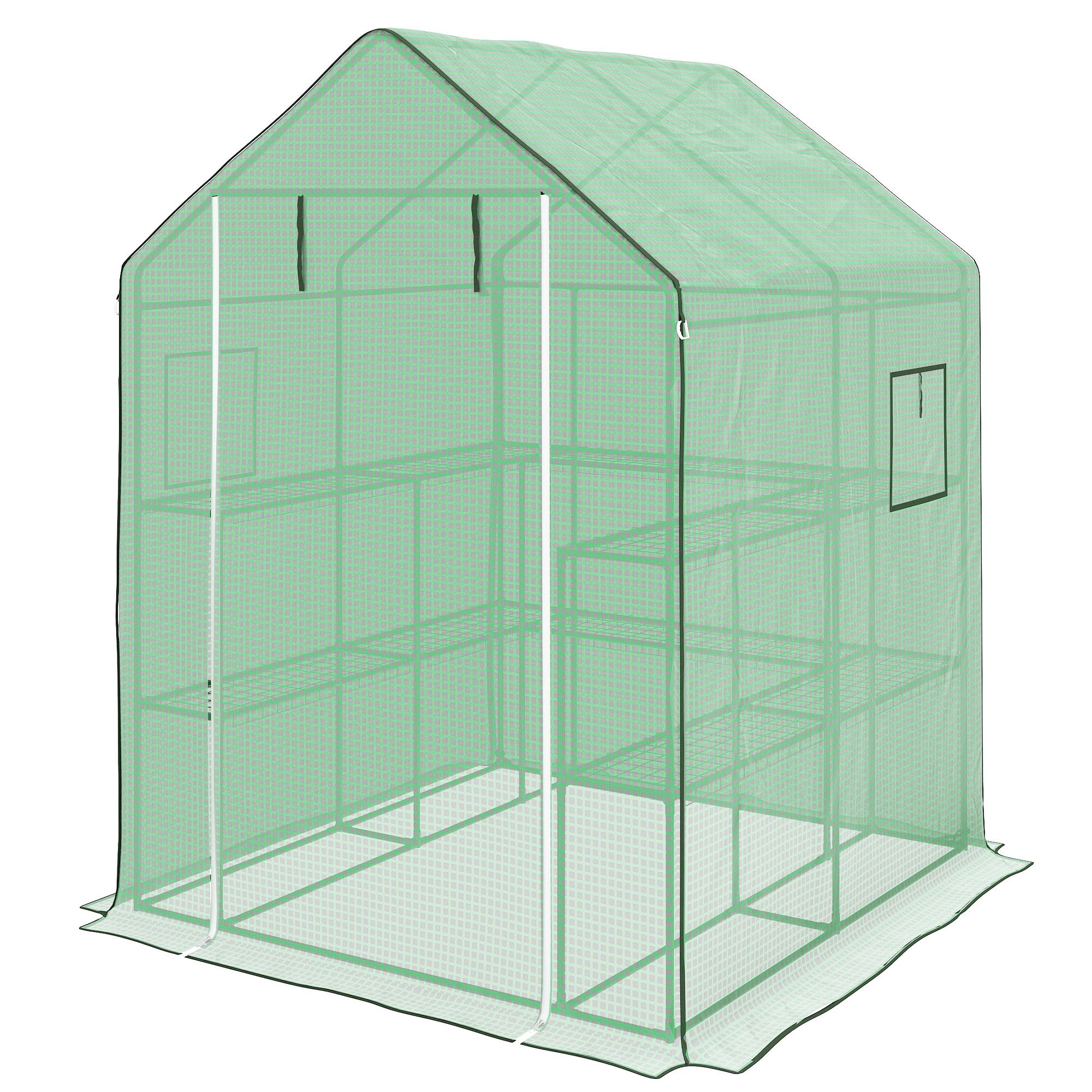 Green Two Tier Greenhouse with Walk-In Design