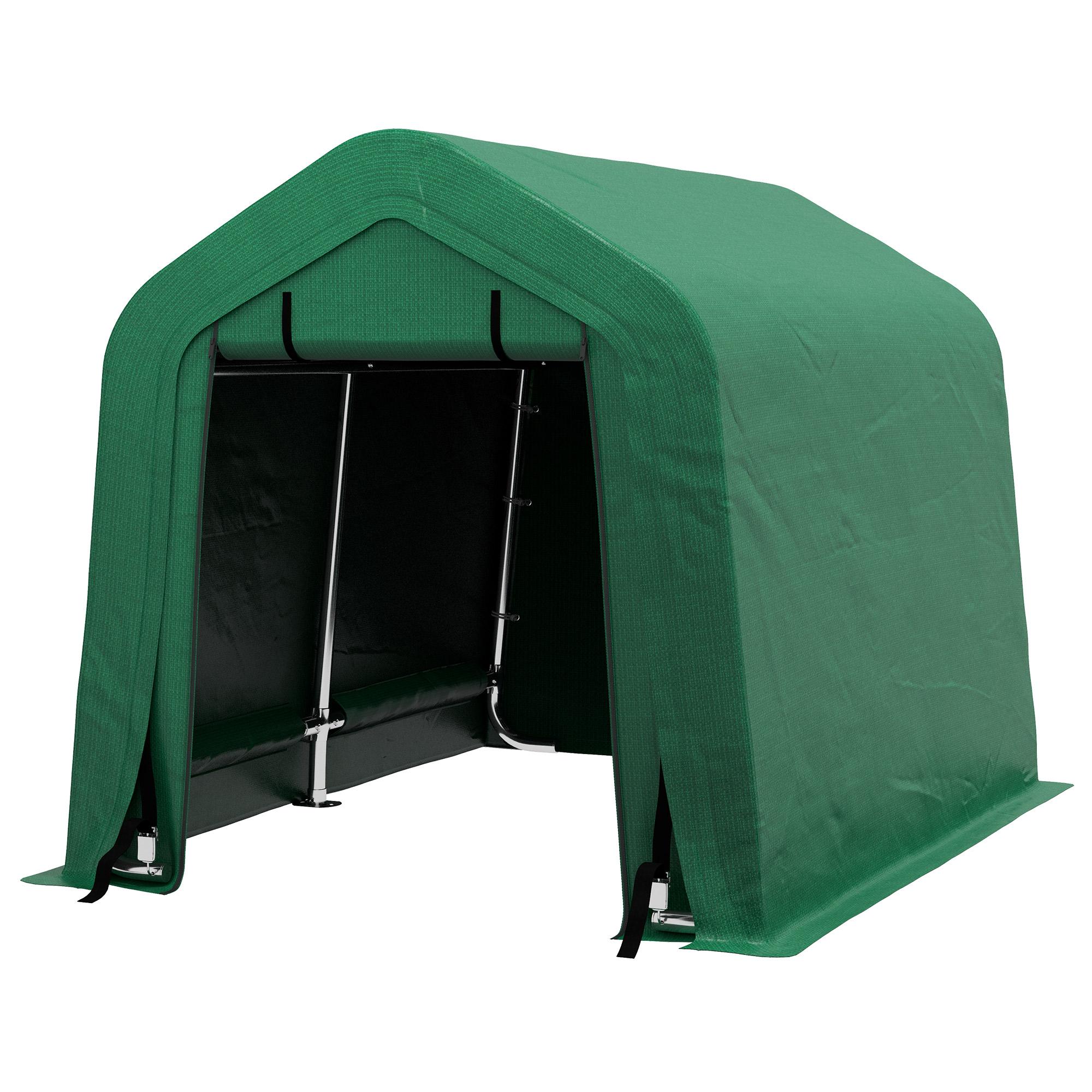 Green Steel Car Shelter with Roll-Up Door, 7.9 ft