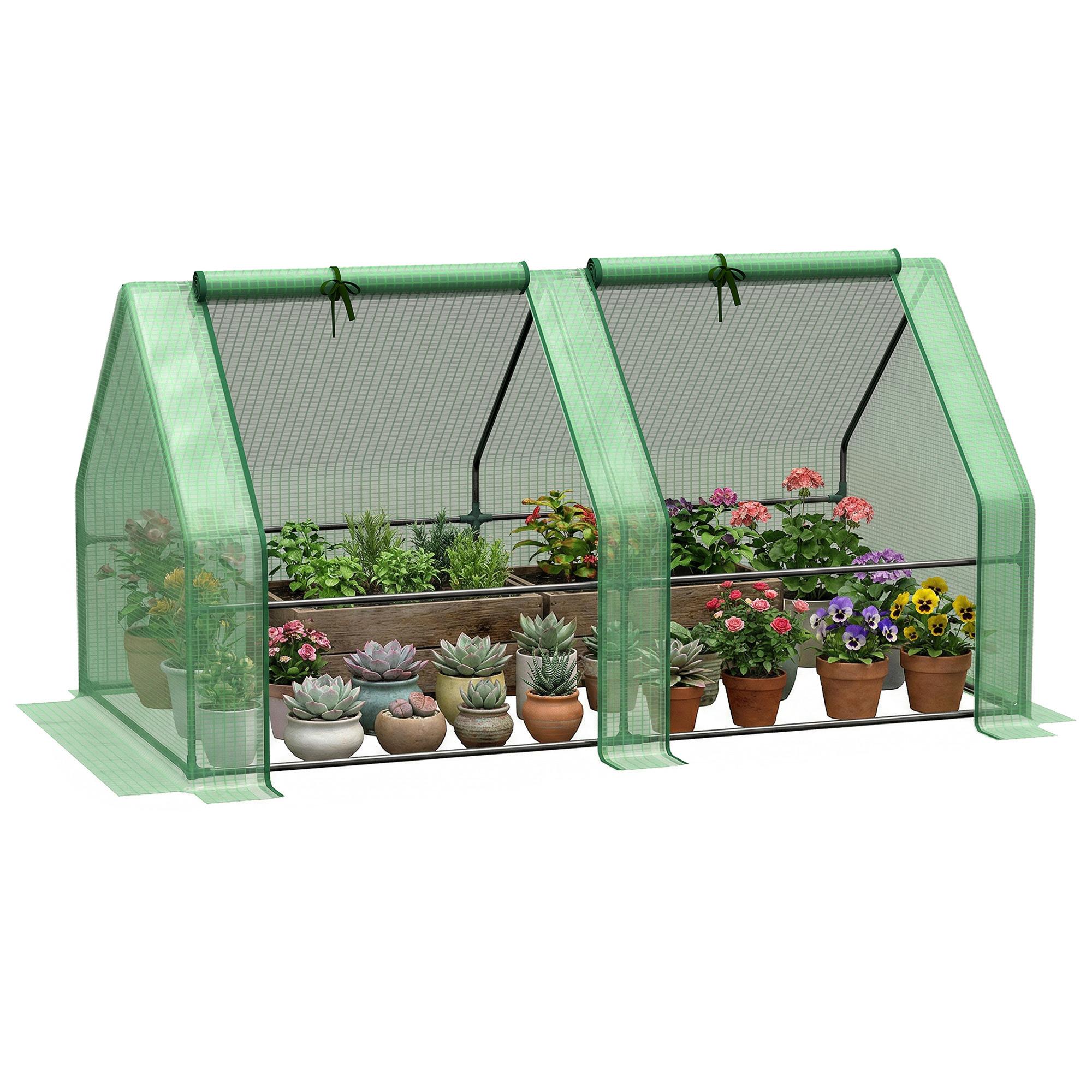 Green PE Mesh Greenhouse with Roll-Up Doors, 5.9 ft