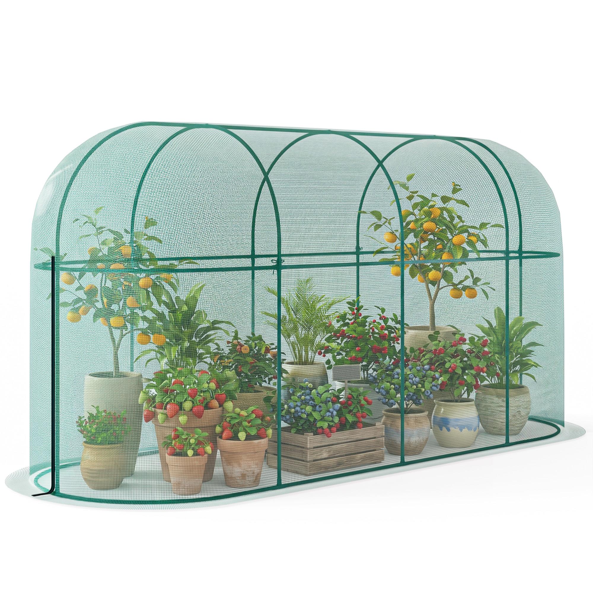 9.8 ft Green Plant Cage with Zipped Door for Gardens