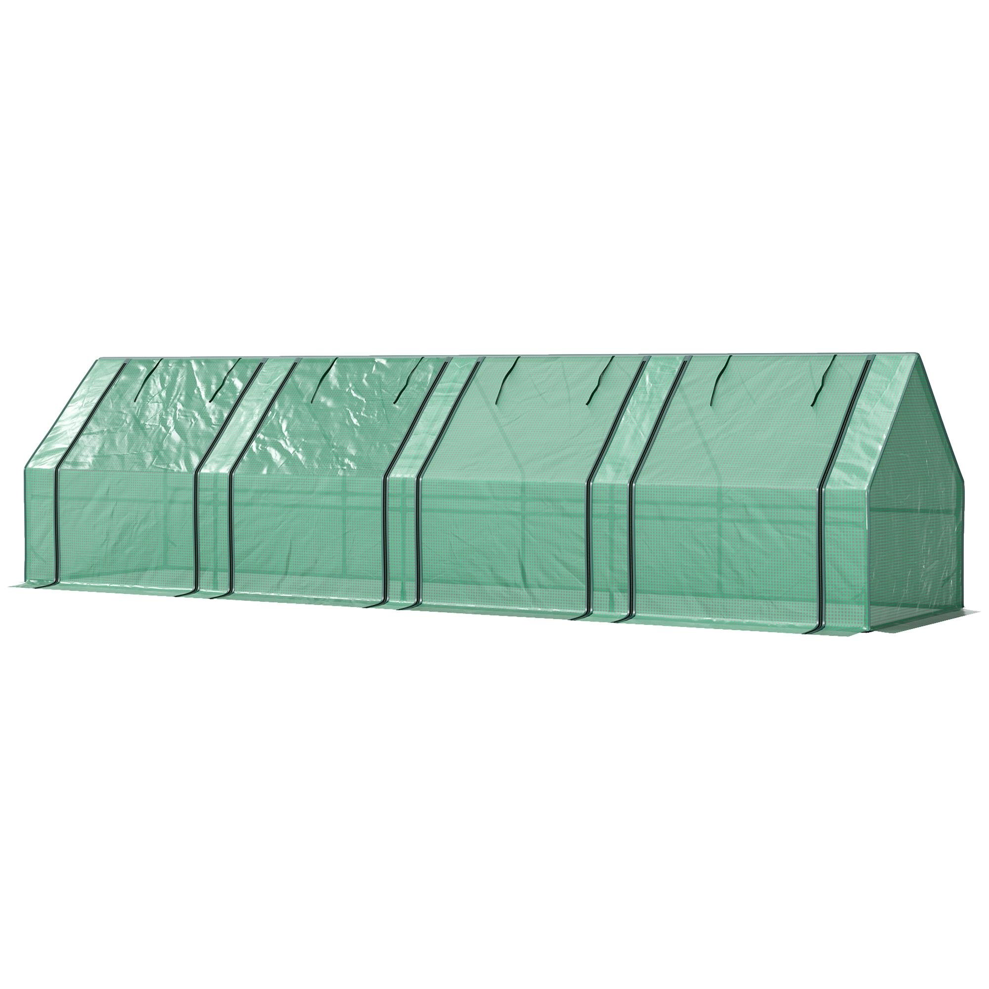 Green PE Mini Greenhouse with Four Roll-Up Doors, 141.7 in