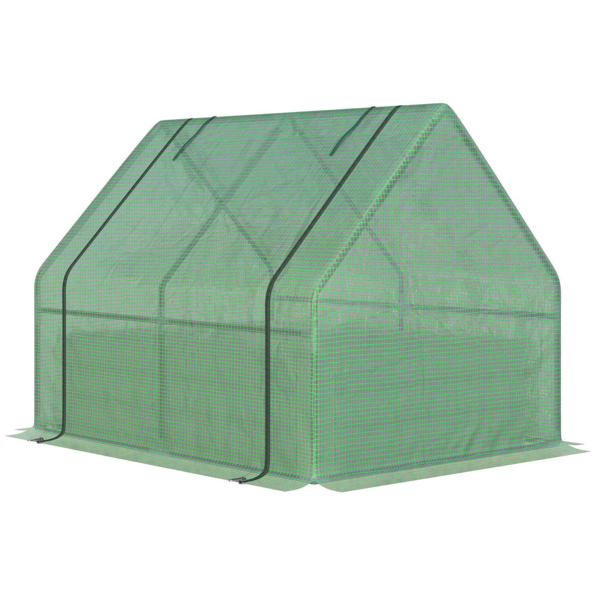 Green PE Raised Greenhouse with Steel Bed, 50 x 37.4 x 36.2 in