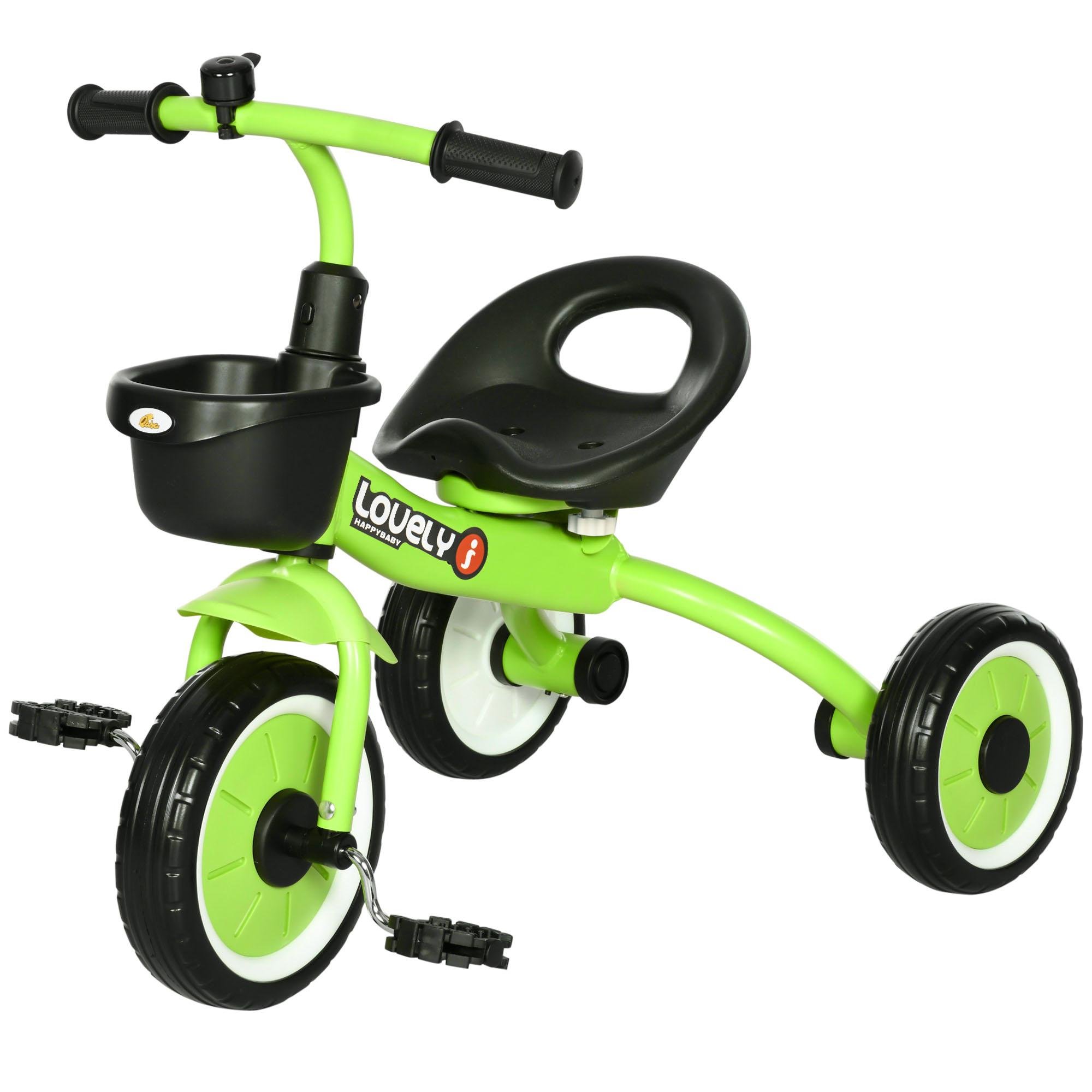 Green Adjustable Toddler Tricycle with Bell and Basket
