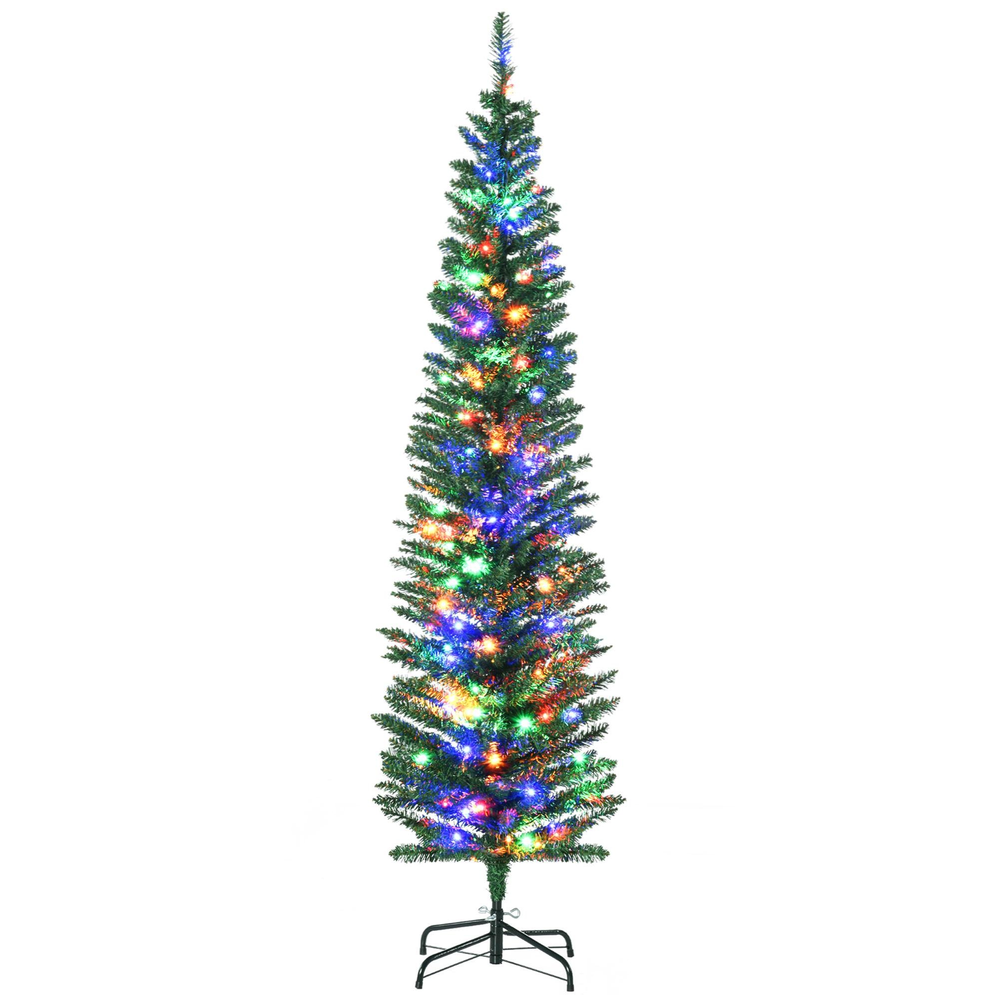 6 ft Green Pencil Tree with 150 Multicoloured LED Lights