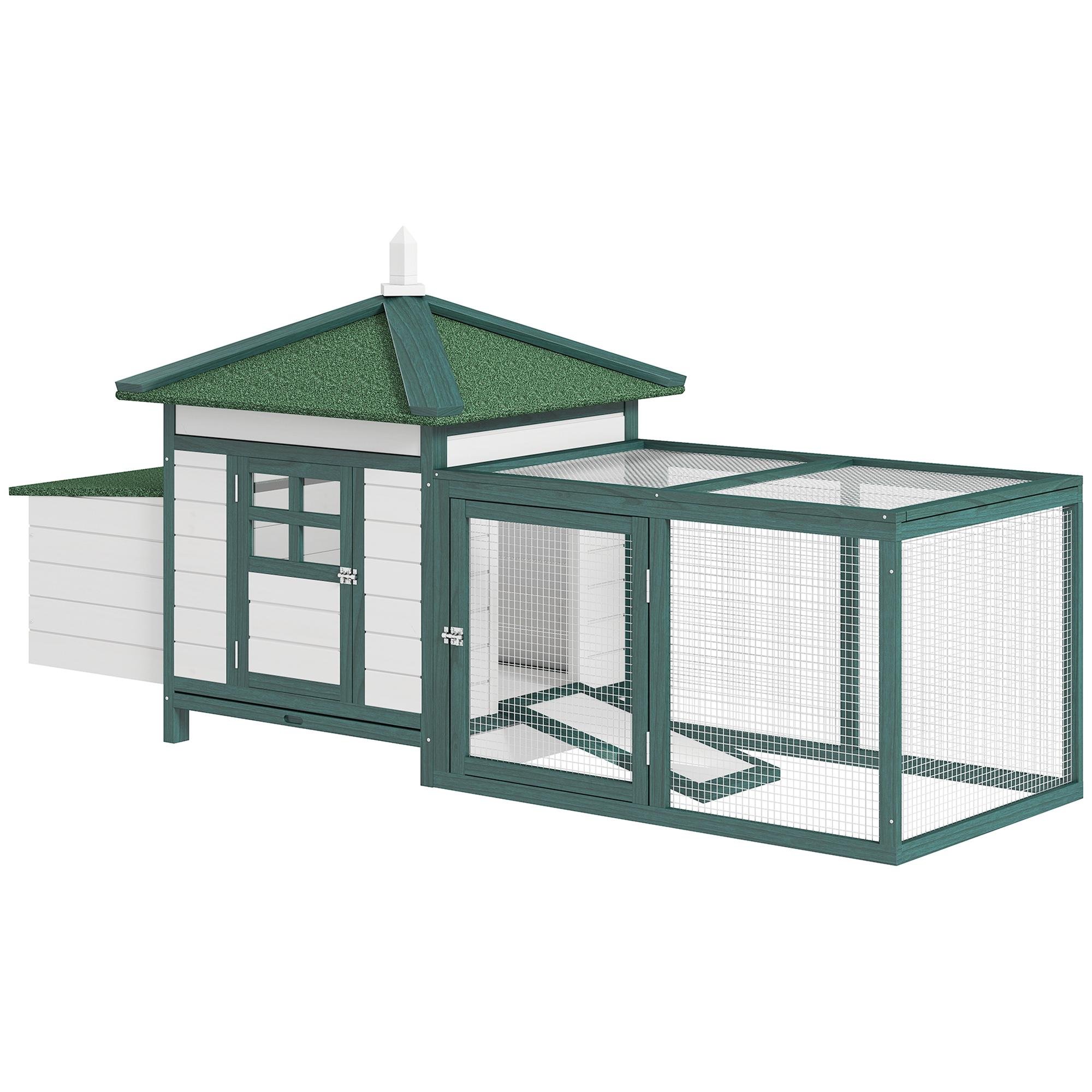 Green Pine Chicken Coop Run with Nesting Box, 77 Inch