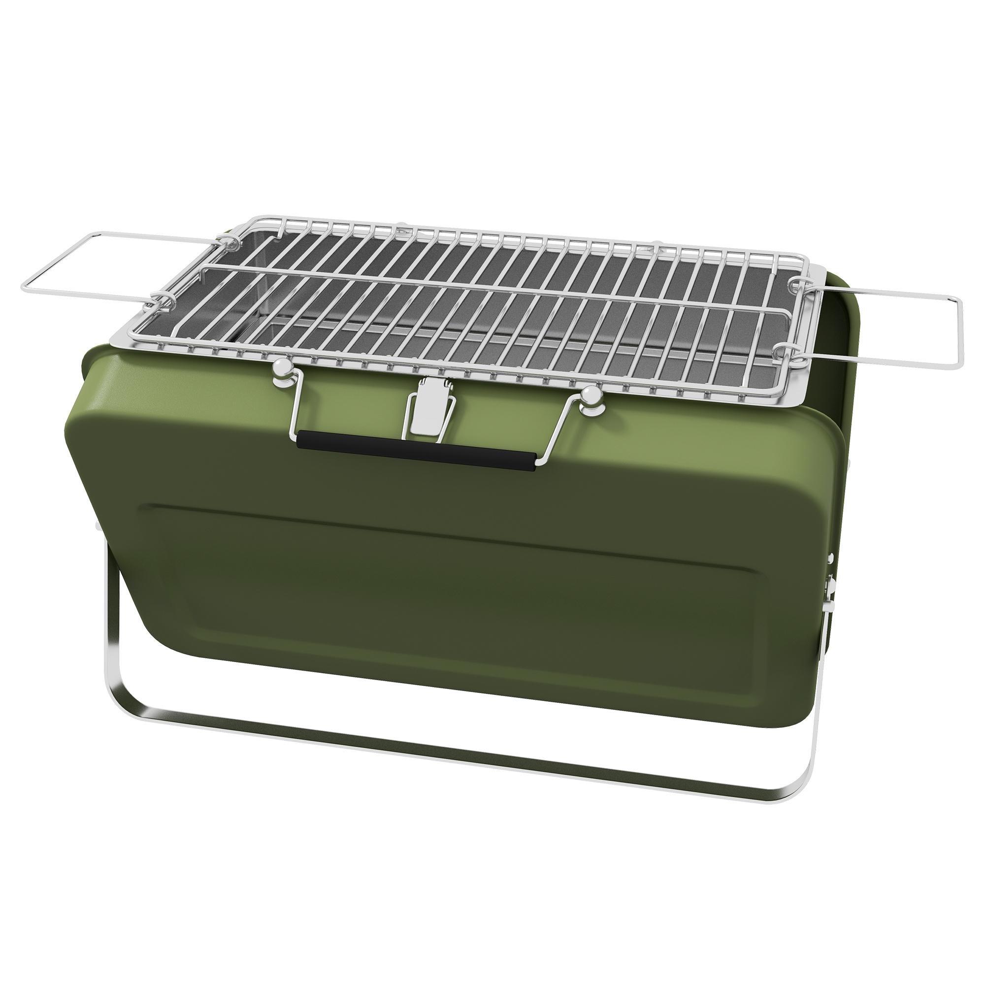 Portable Green Charcoal Grill with Suitcase Design