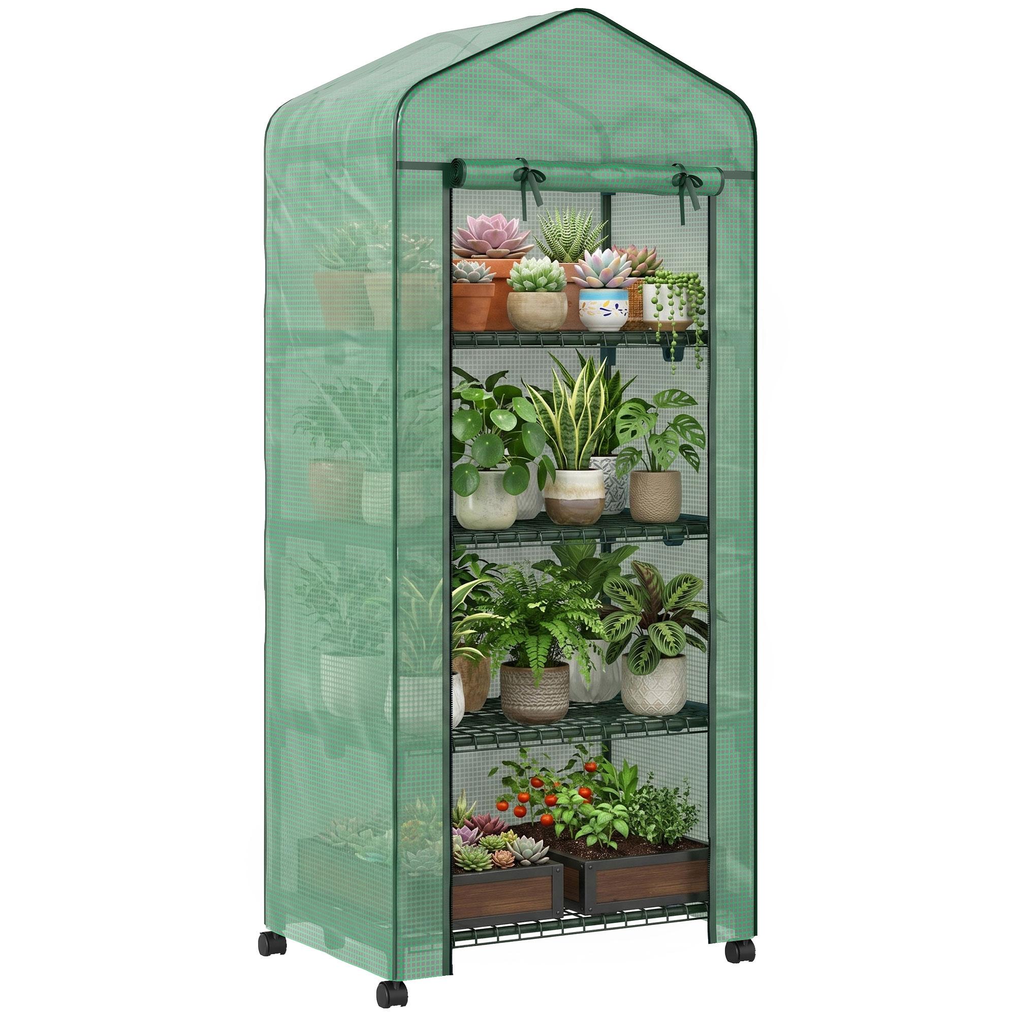 Green Steel Portable Greenhouse with 4 Tiers for Small Spaces