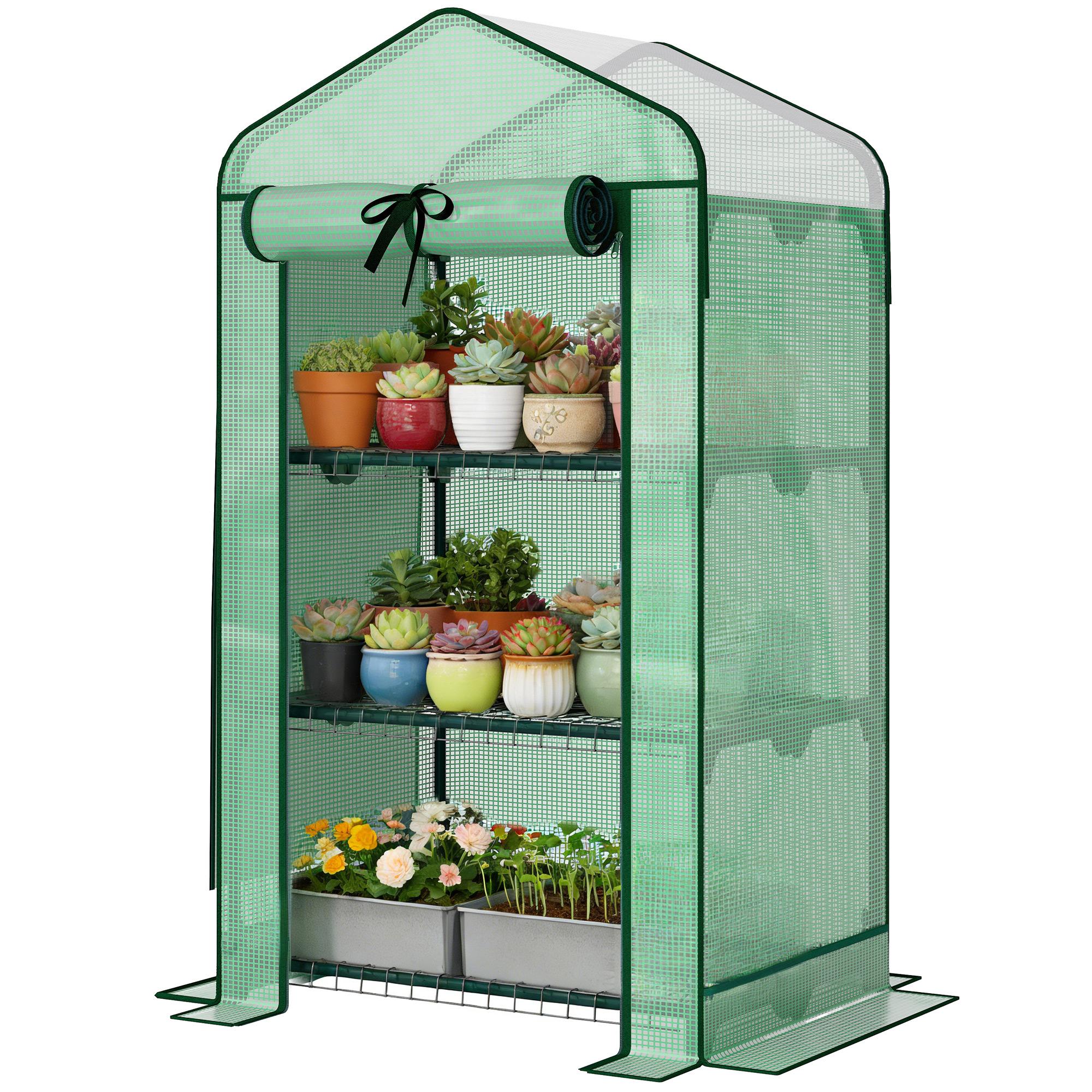 Green Mesh Roof Greenhouse, 3-Tier Portable Plant Shelter