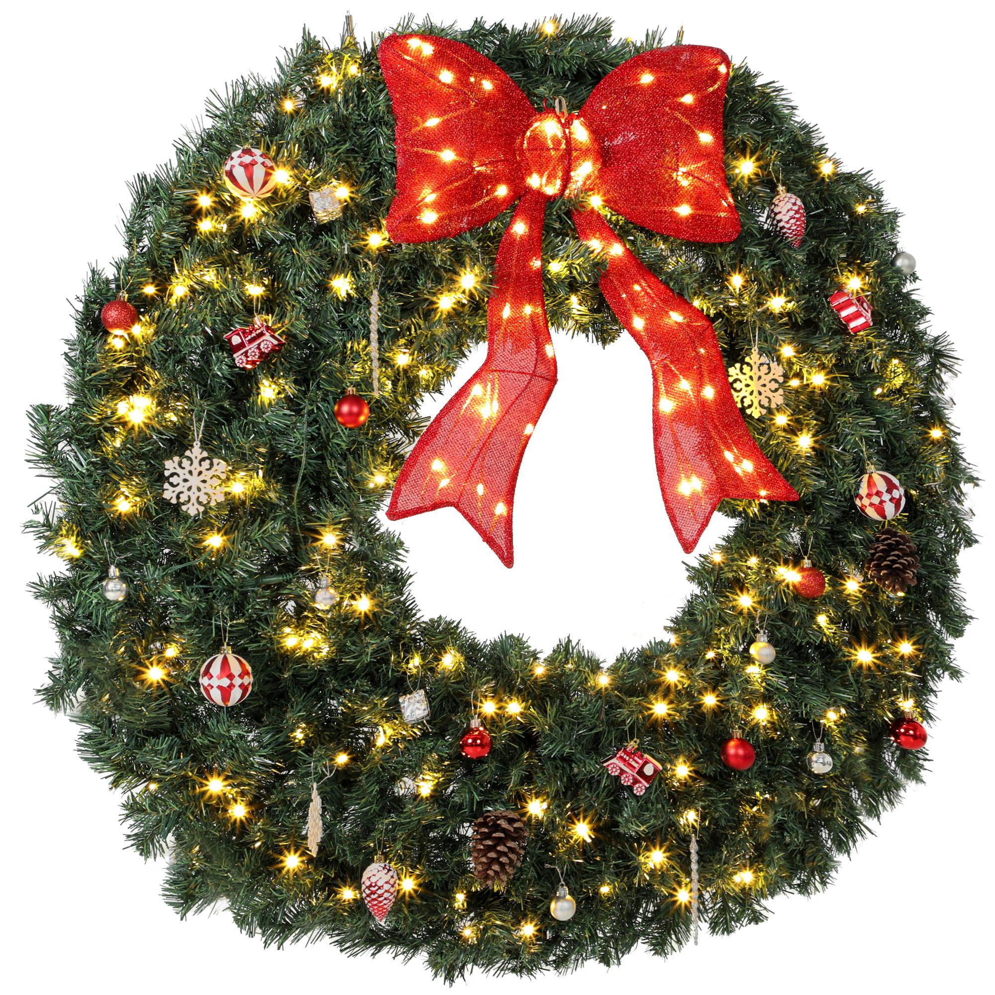 48 Inch Pre-Lit Wreath with 200 Warm White LED Lights