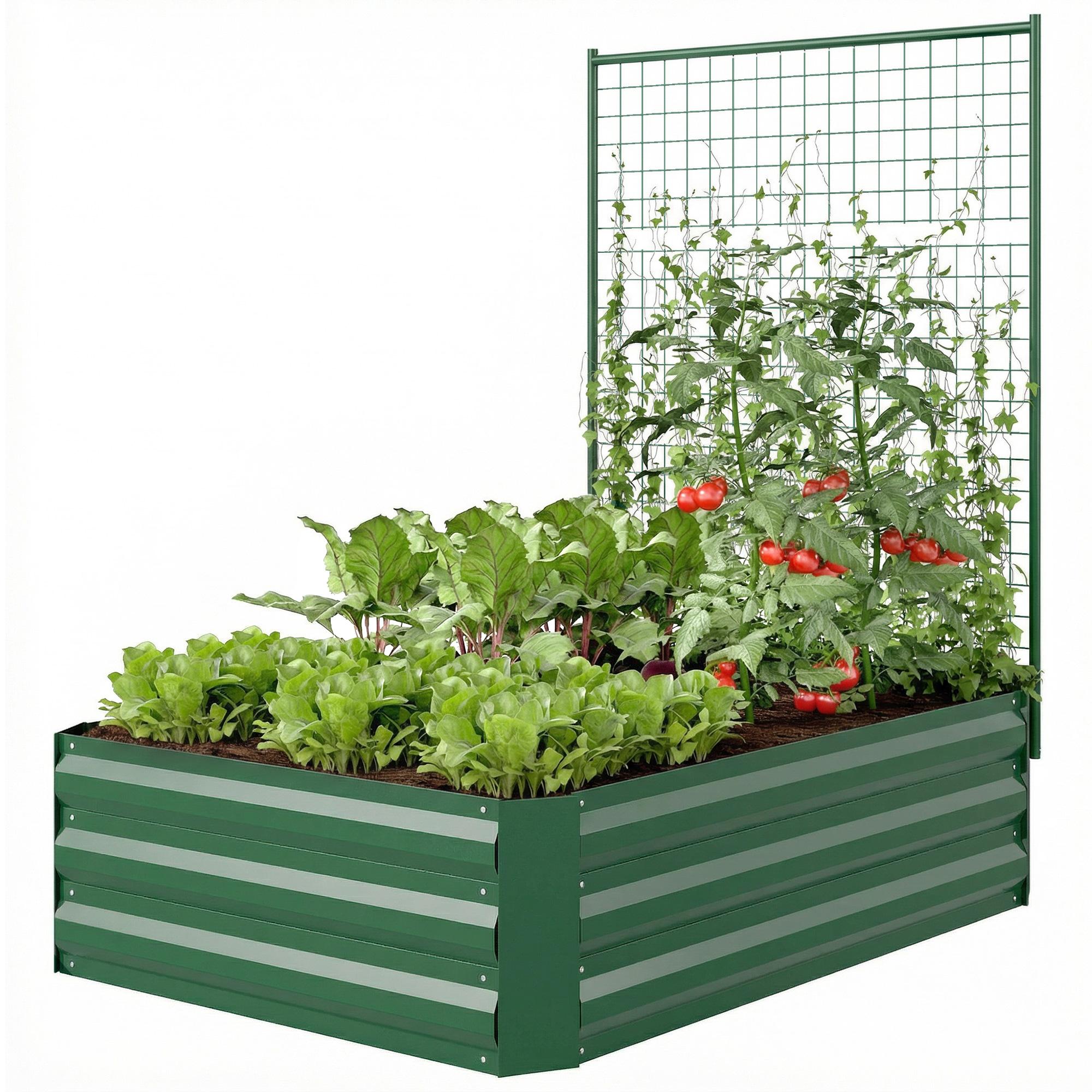 Green Galvanized Steel Planter with Trellis for Gardens