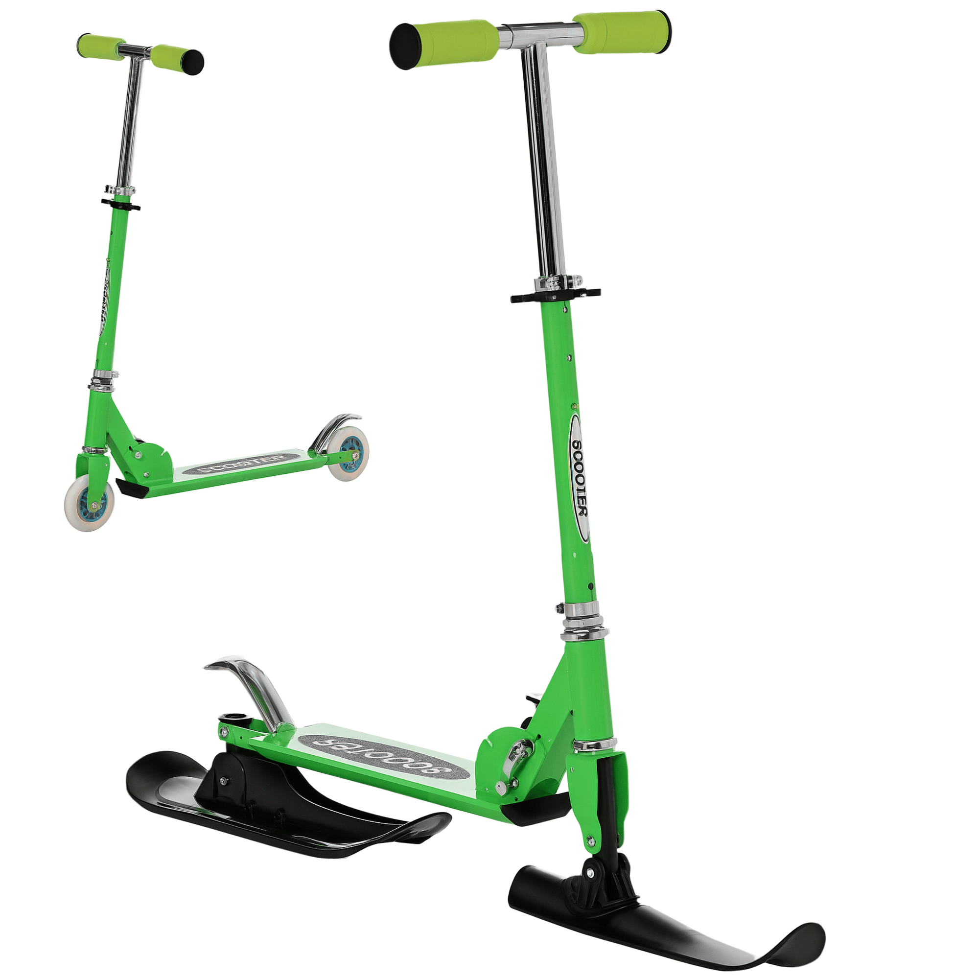 Green 2-in-1 Snow Scooter, Adjustable Kids' Winter Ride