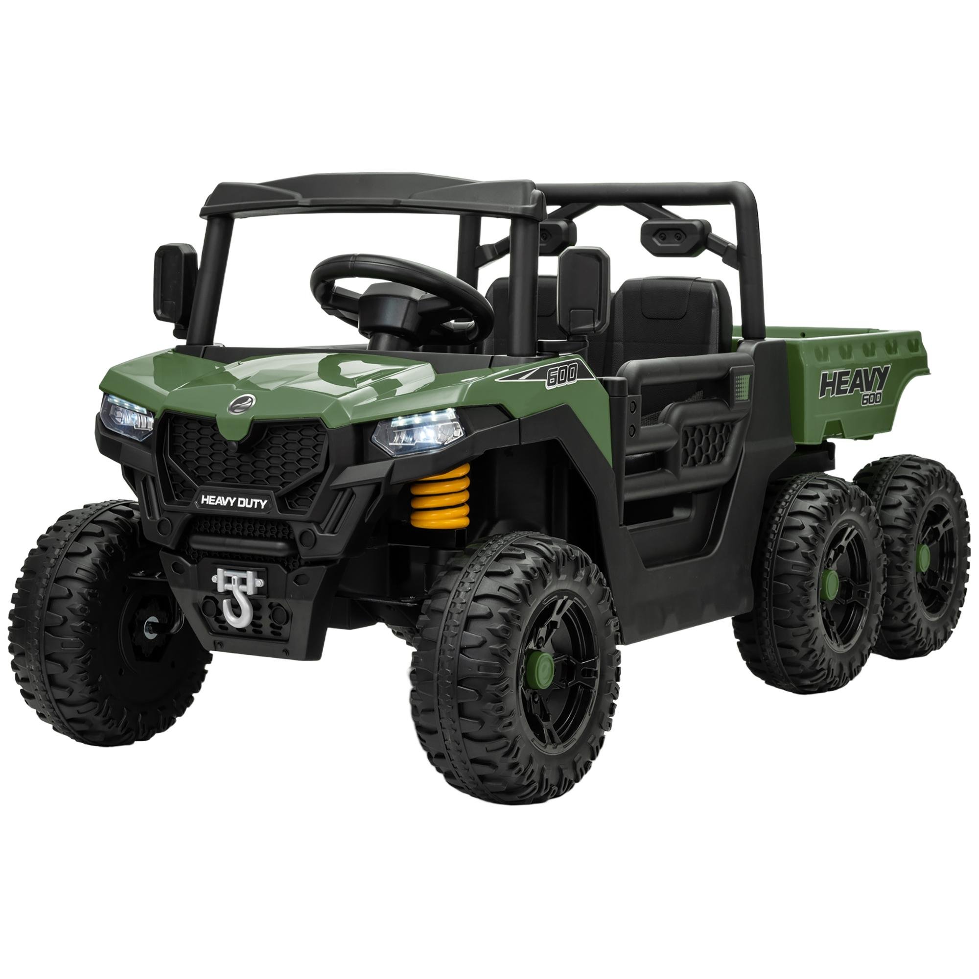 Green 24V Six-Wheel UTV with Remote and Electric Dump Bed