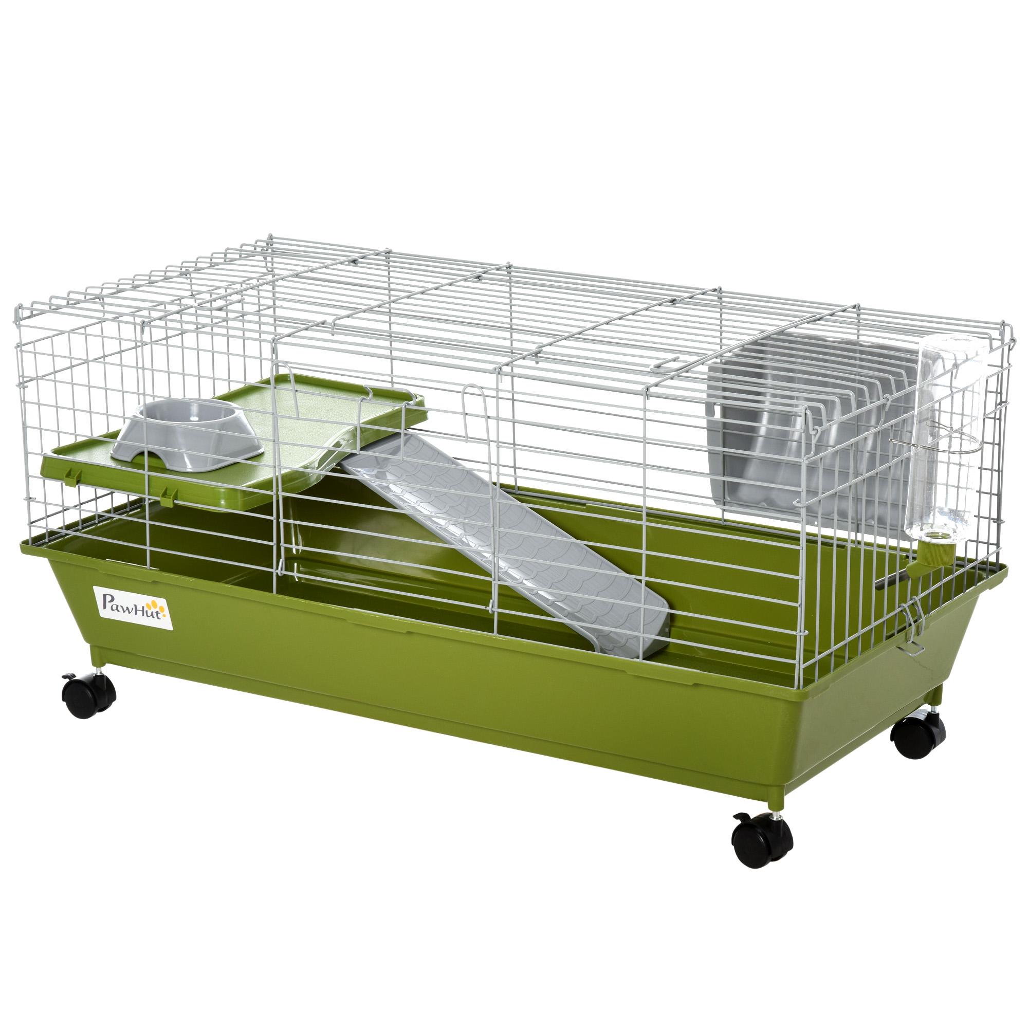 Green Rolling Rabbit Cage with Ramp and Platform