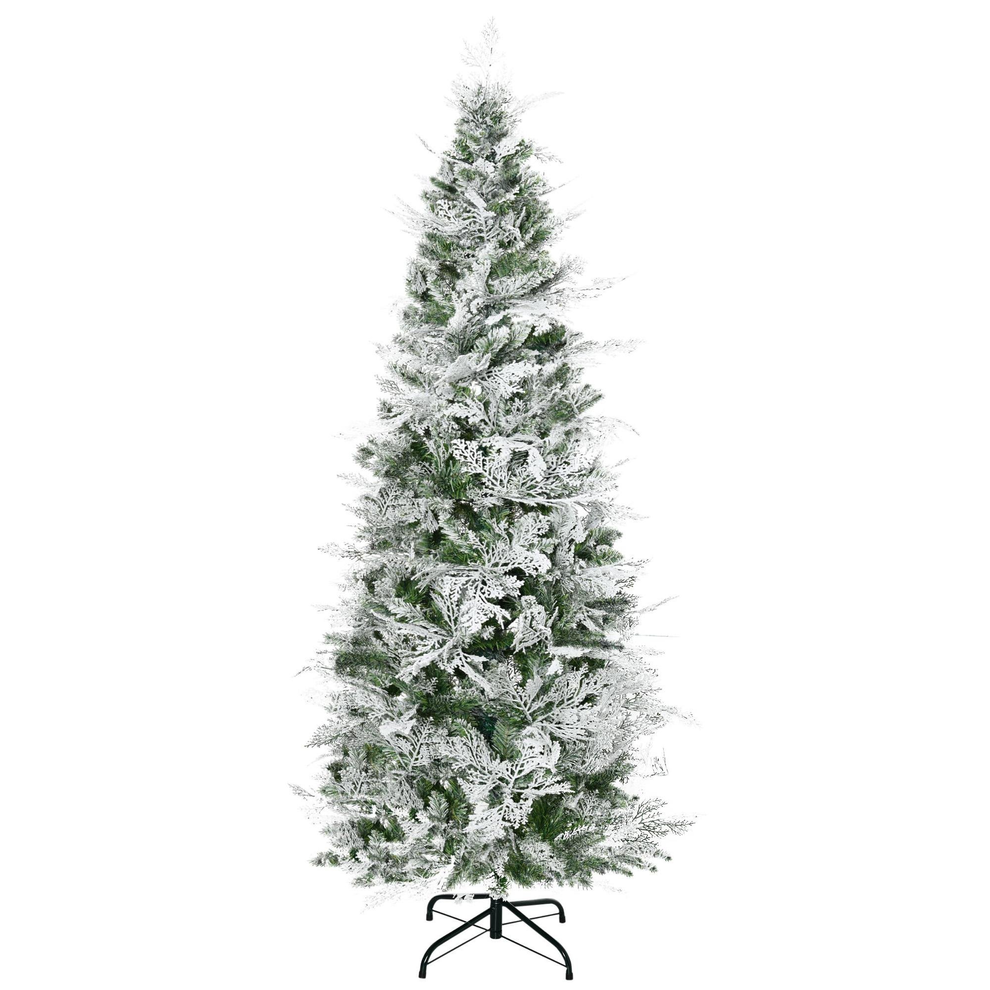 6 ft Flocked Cypress Tree with Auto-Open Branches