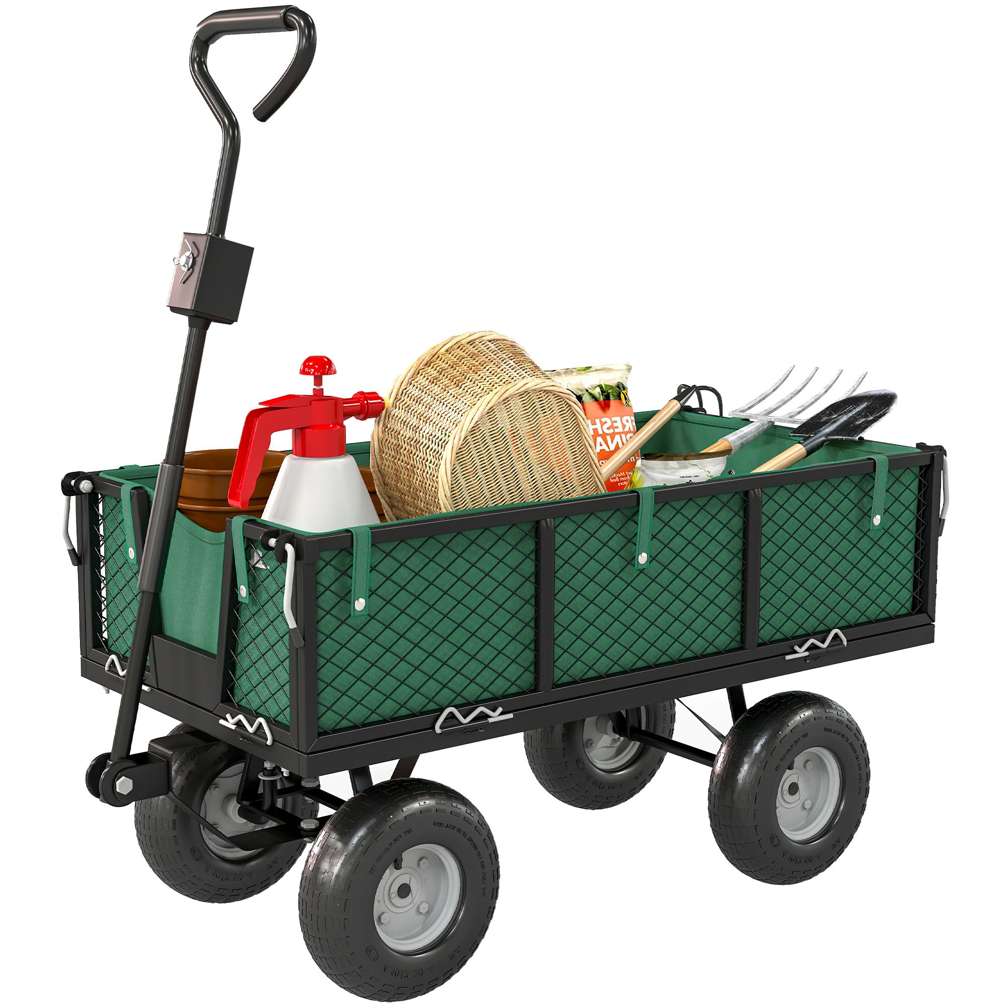 Green Steel Garden Cart with Removable Liner