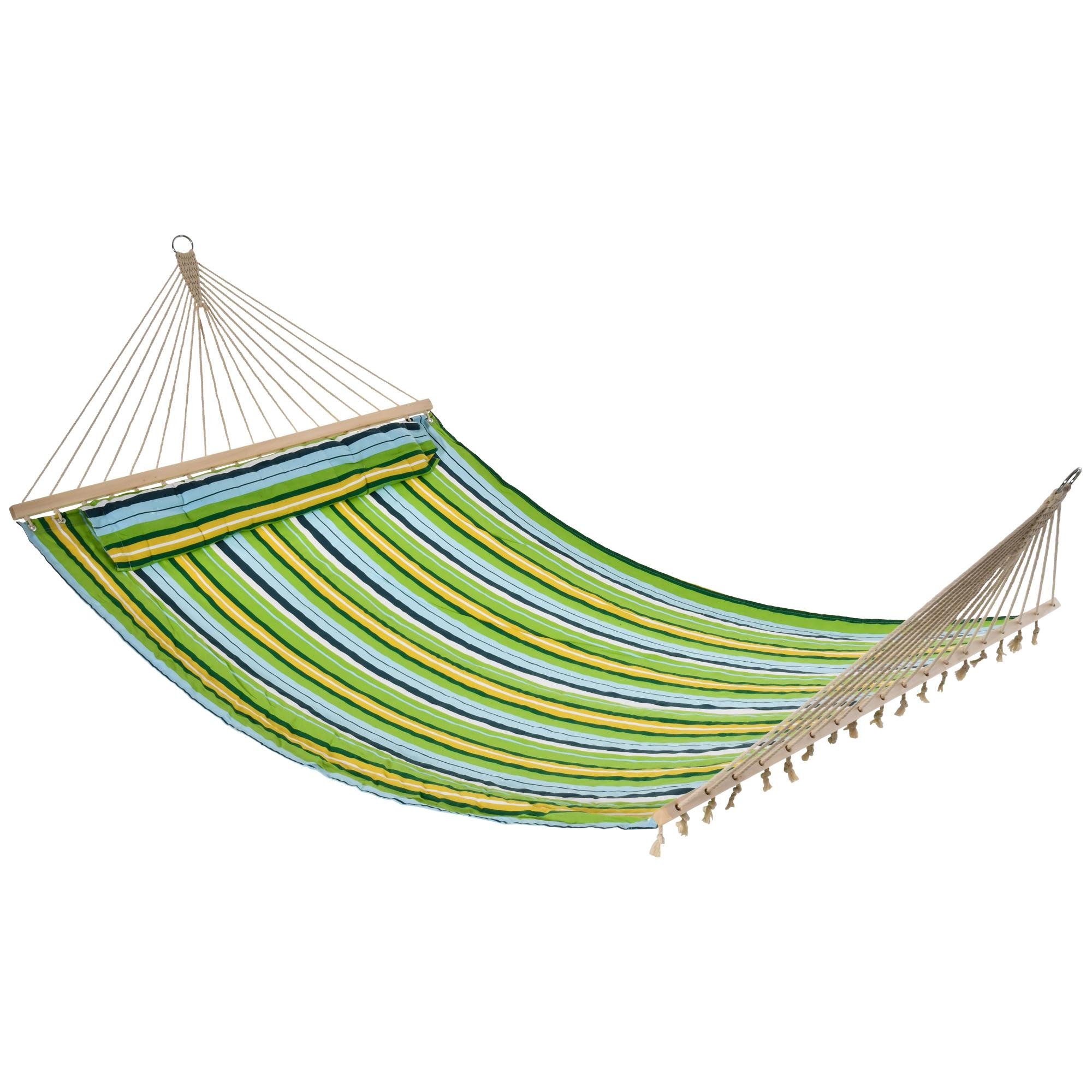 Green Striped Cotton Hammock with Pillow for Two