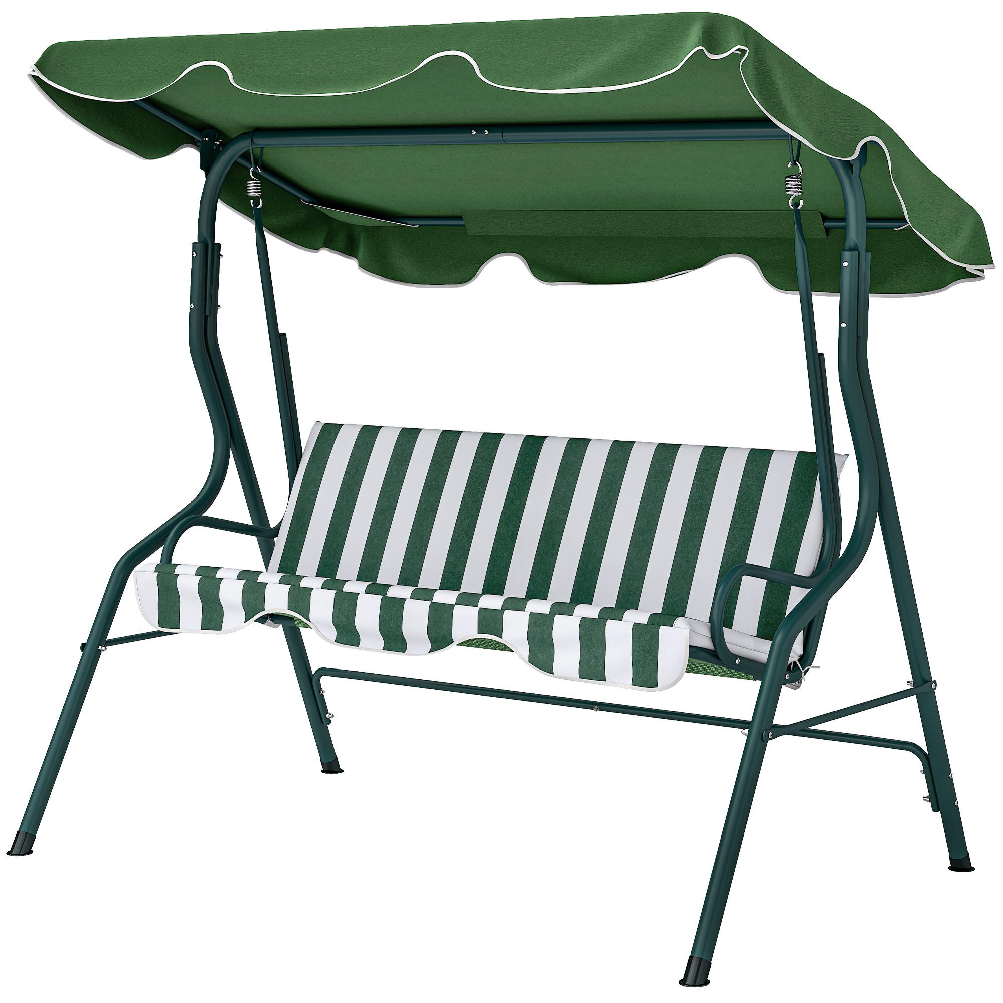 Green Three-Seater Porch Swing with Adjustable Canopy