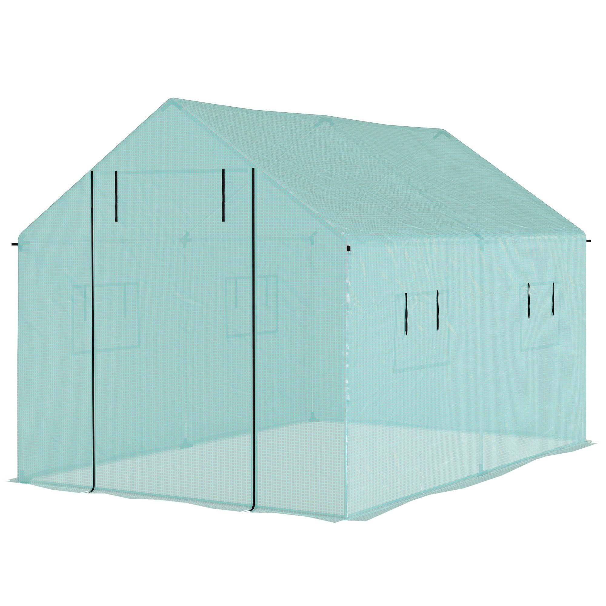 Green Galvanised Steel Tunnel Greenhouse with Roll-Up Door