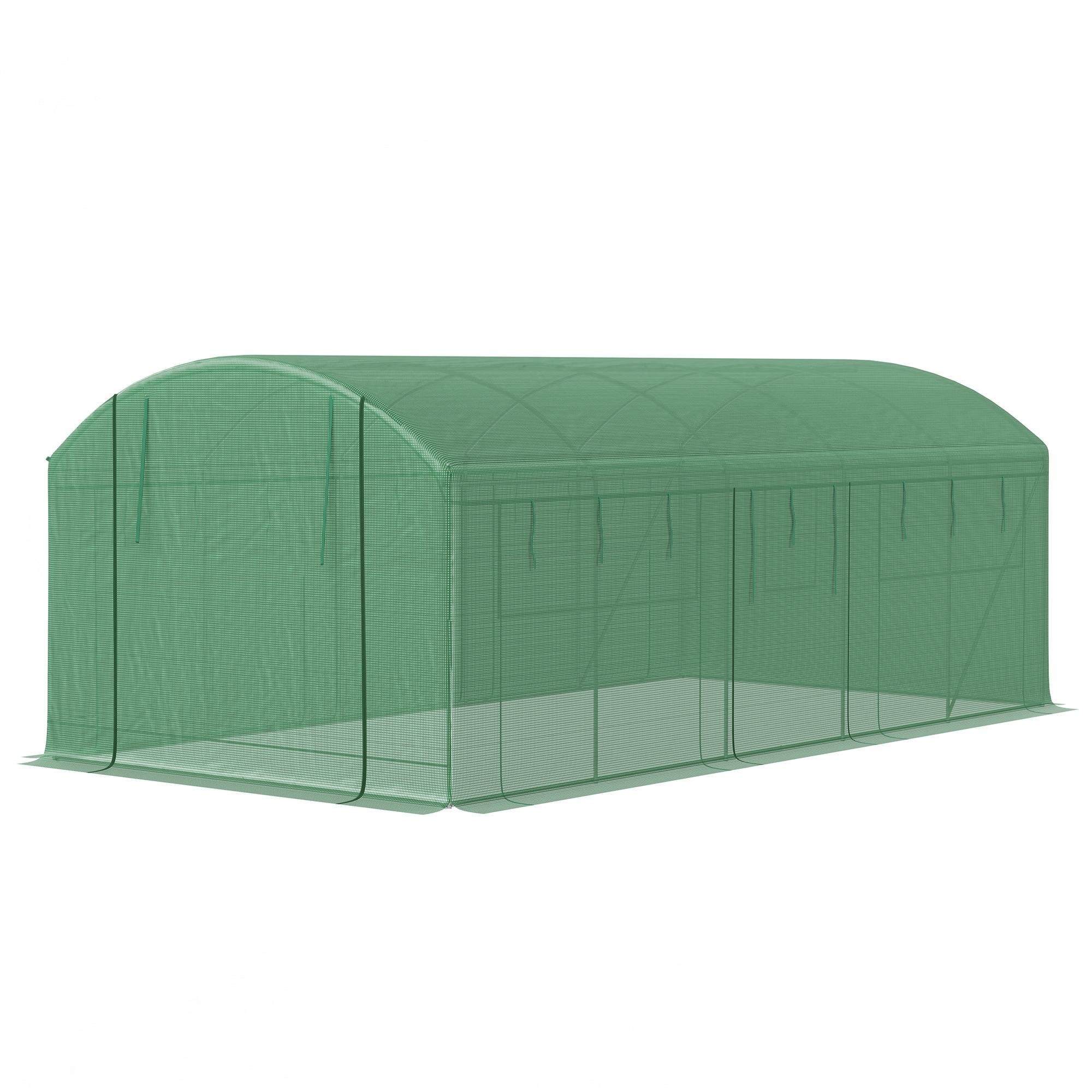 Medium Green Tunnel Greenhouse with Three Roll-Up Doors