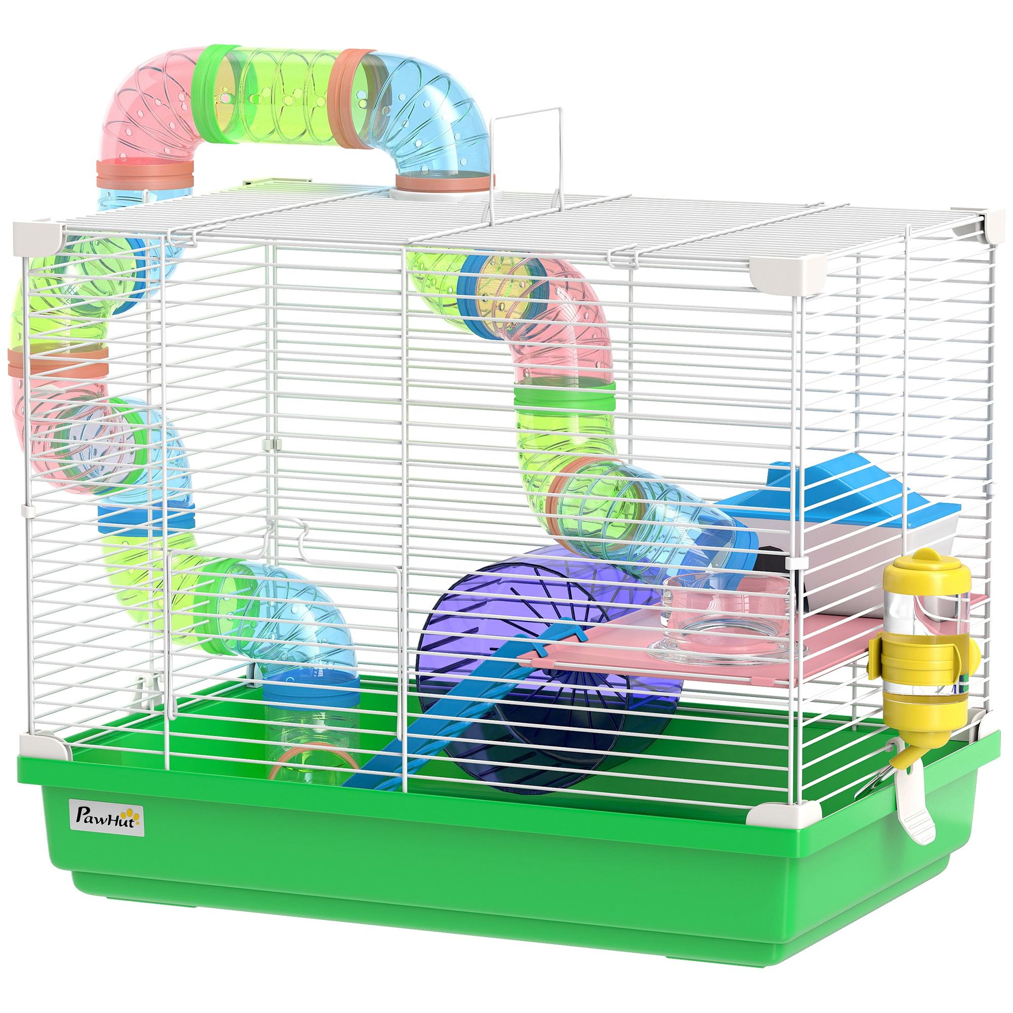 Green Two-Level Hamster Cage with Tube System, 18.1 in