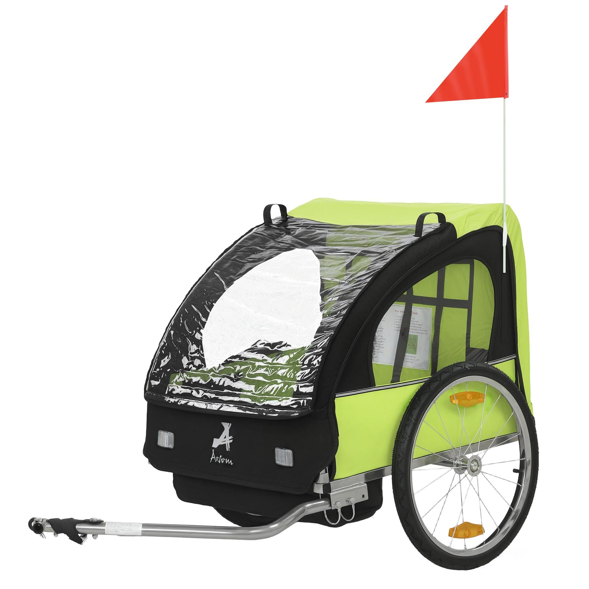 Green Double Seat Bike Trailer for Kids