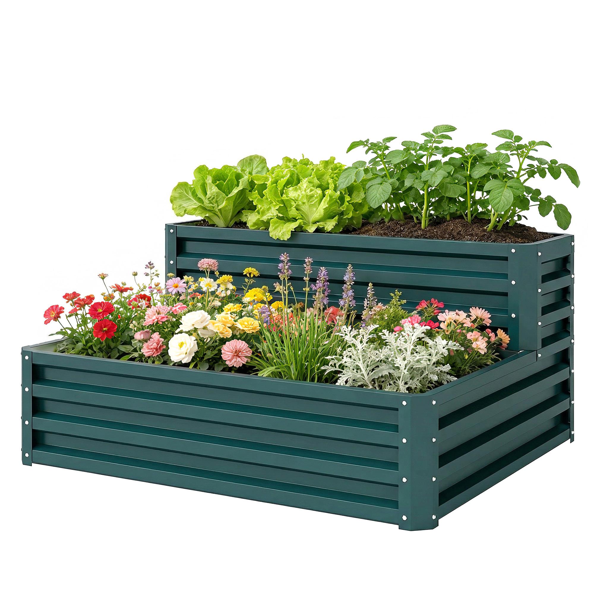 Green 2 Tier Raised Bed for Vegetables, Flowers and Herbs