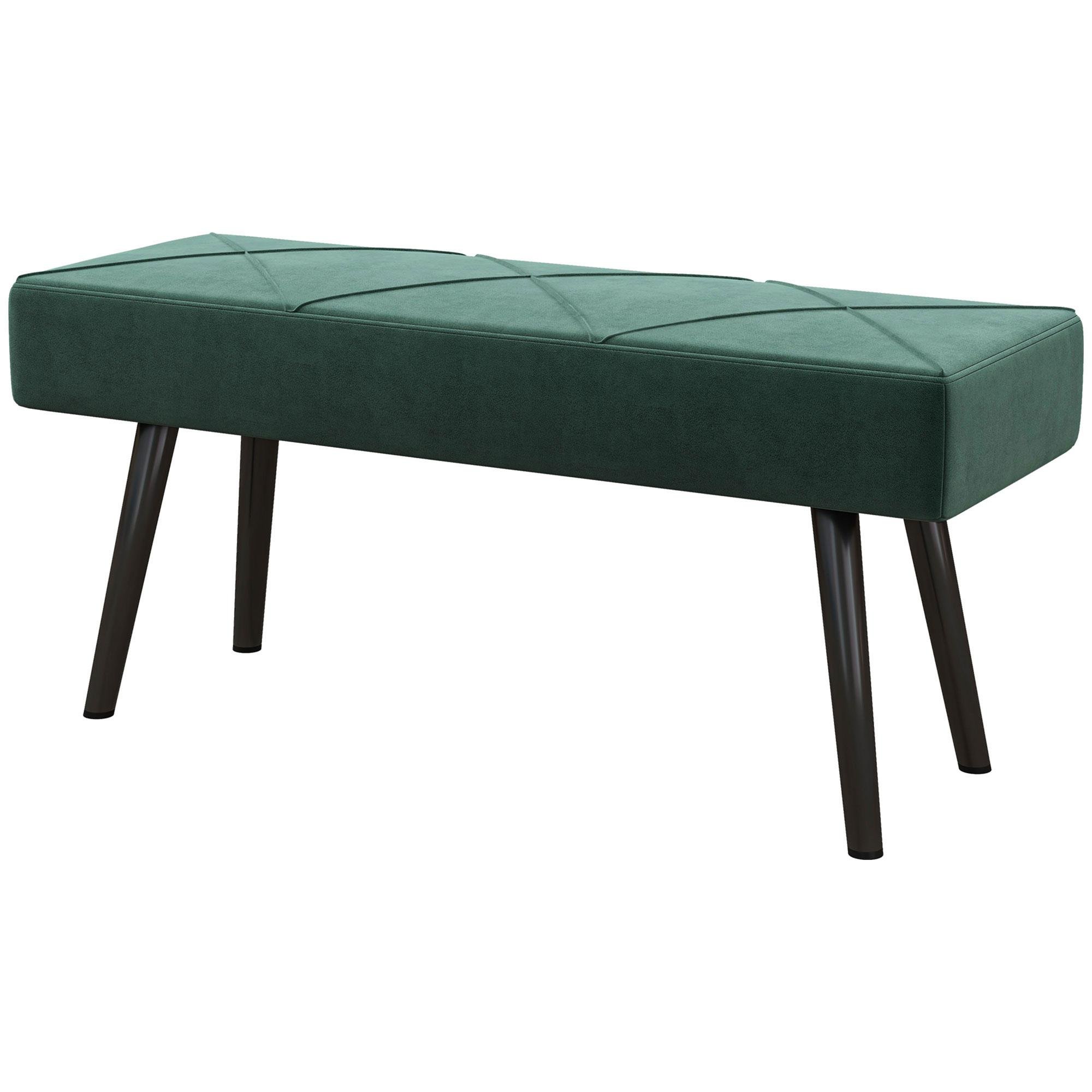 Green Velvet Bedroom Bench with Cushioned Top