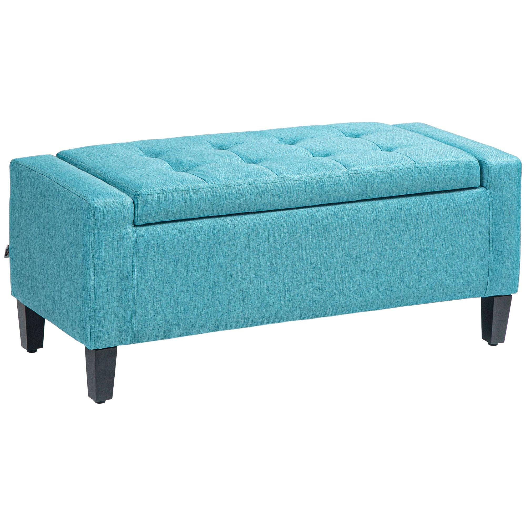 Green Linen Storage Bench with Tufted Lid, 36.25-Inch