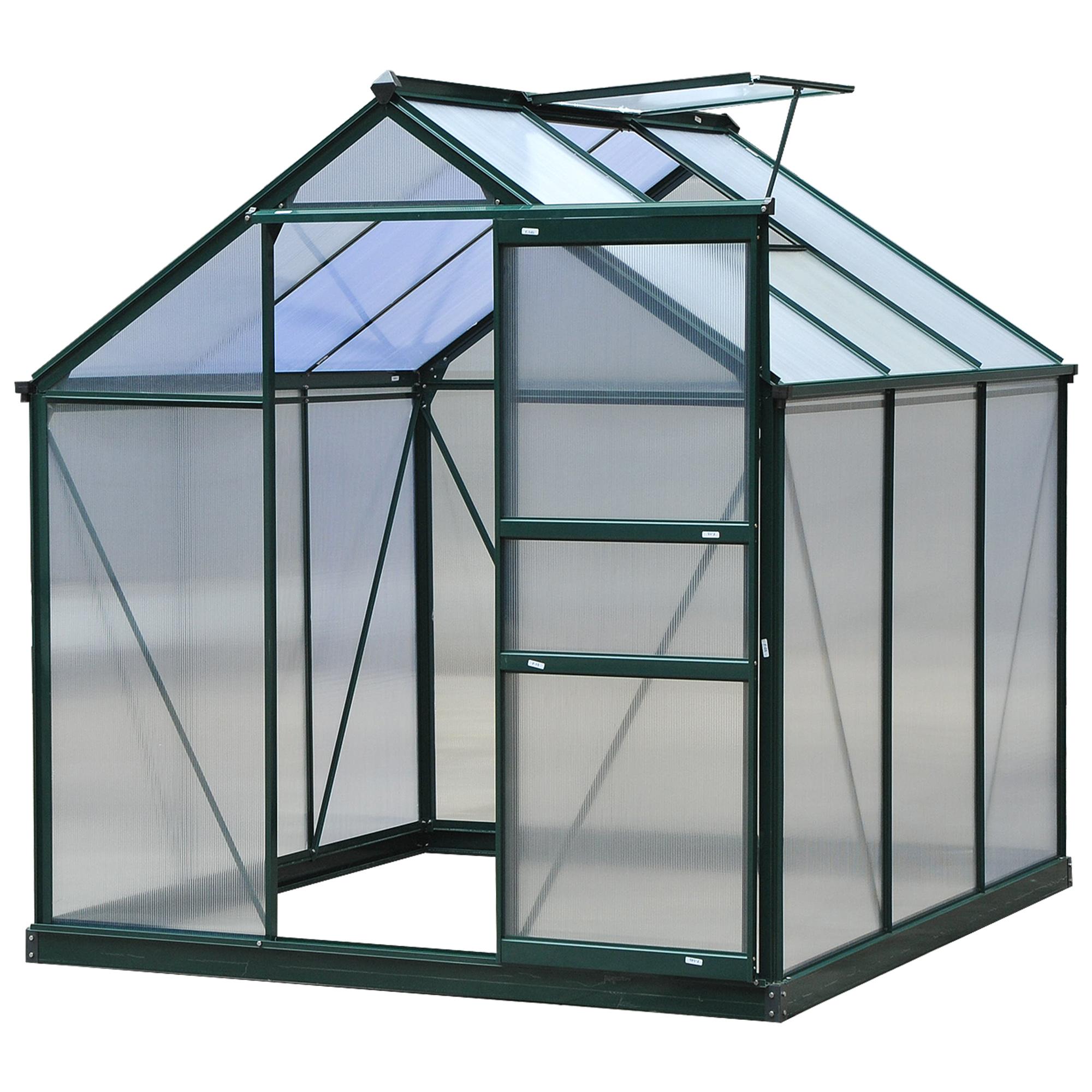 Green 6 x 6 Greenhouse with Roof Vent